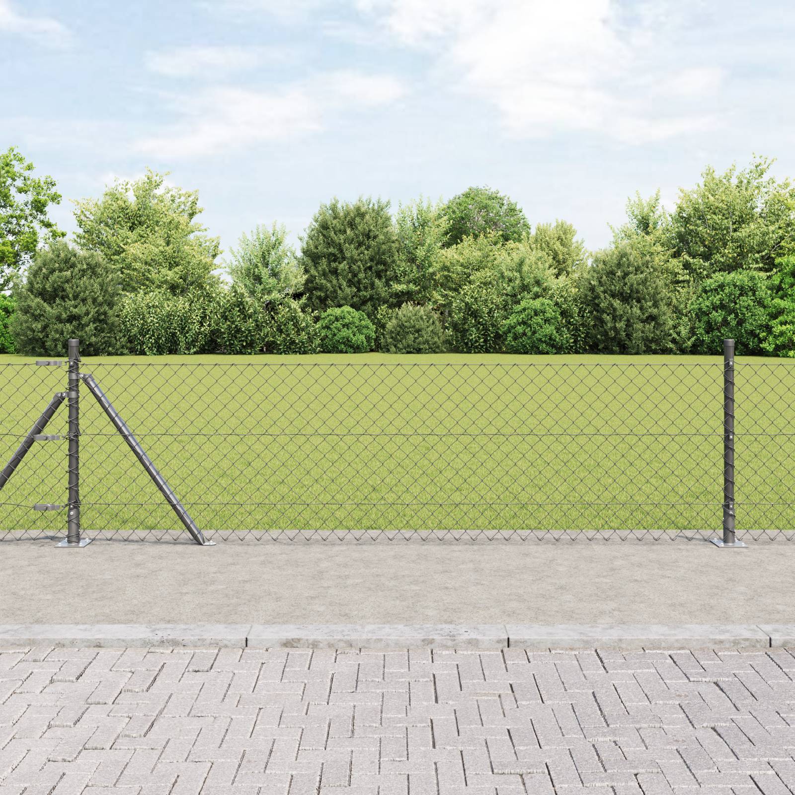 vidaXL Kettengitterzaun mit 13 Flanschpfosten 0.4 x 25 m Verzinkter Stahl