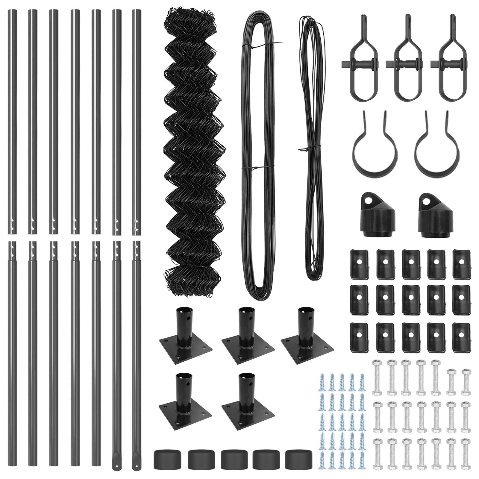 vidaXL Kettengitterzaun mit 7 Flanschpfosten 0.8x10 m verzinkter Stahl