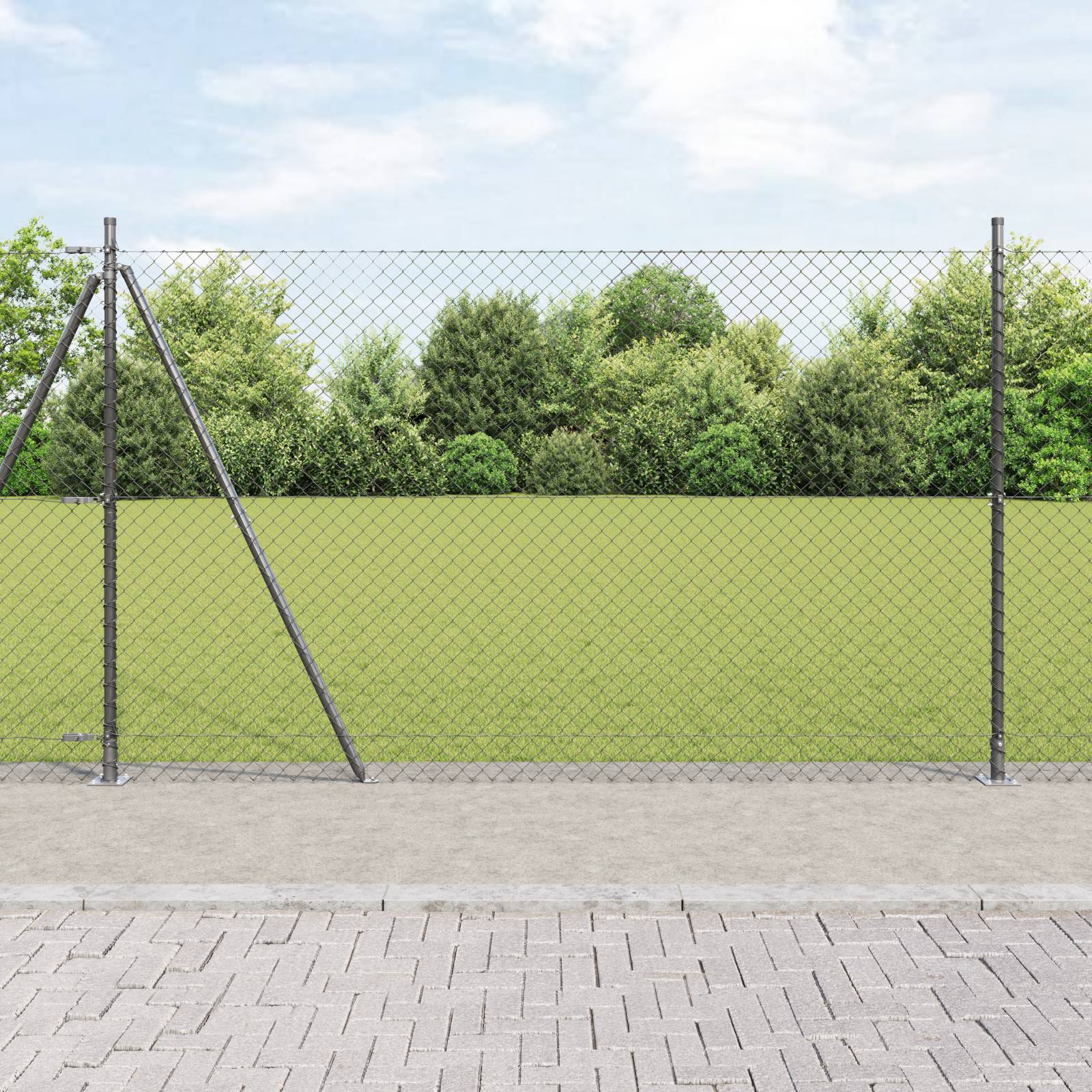 vidaXL Maschendrahtzaun mit 7 Flanschpfosten 1,4 x 10 m verzinkter Stahl