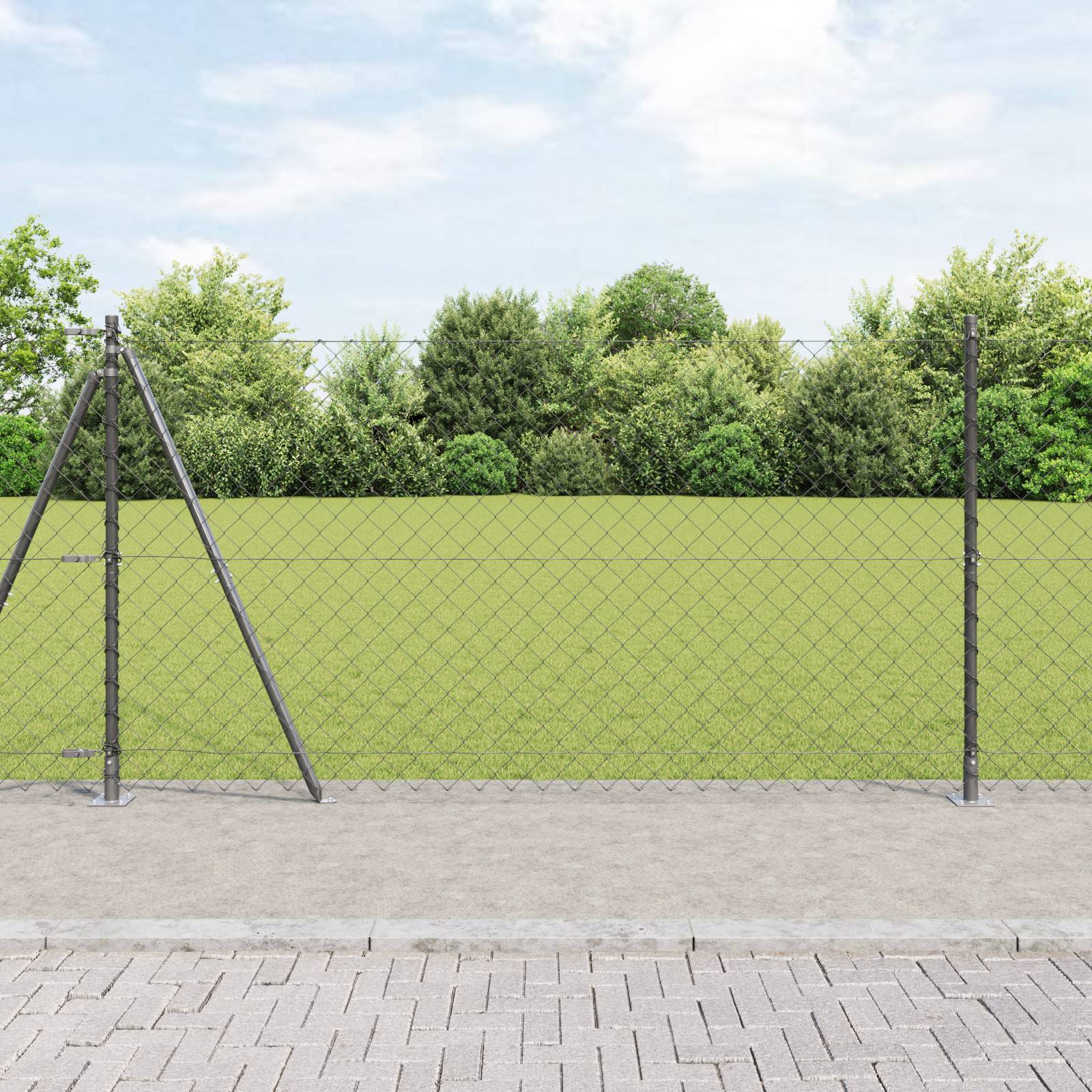 vidaXL Kettenzaun mit 7 Flanschpfosten 1,2x10 m Verzinkter Stahl