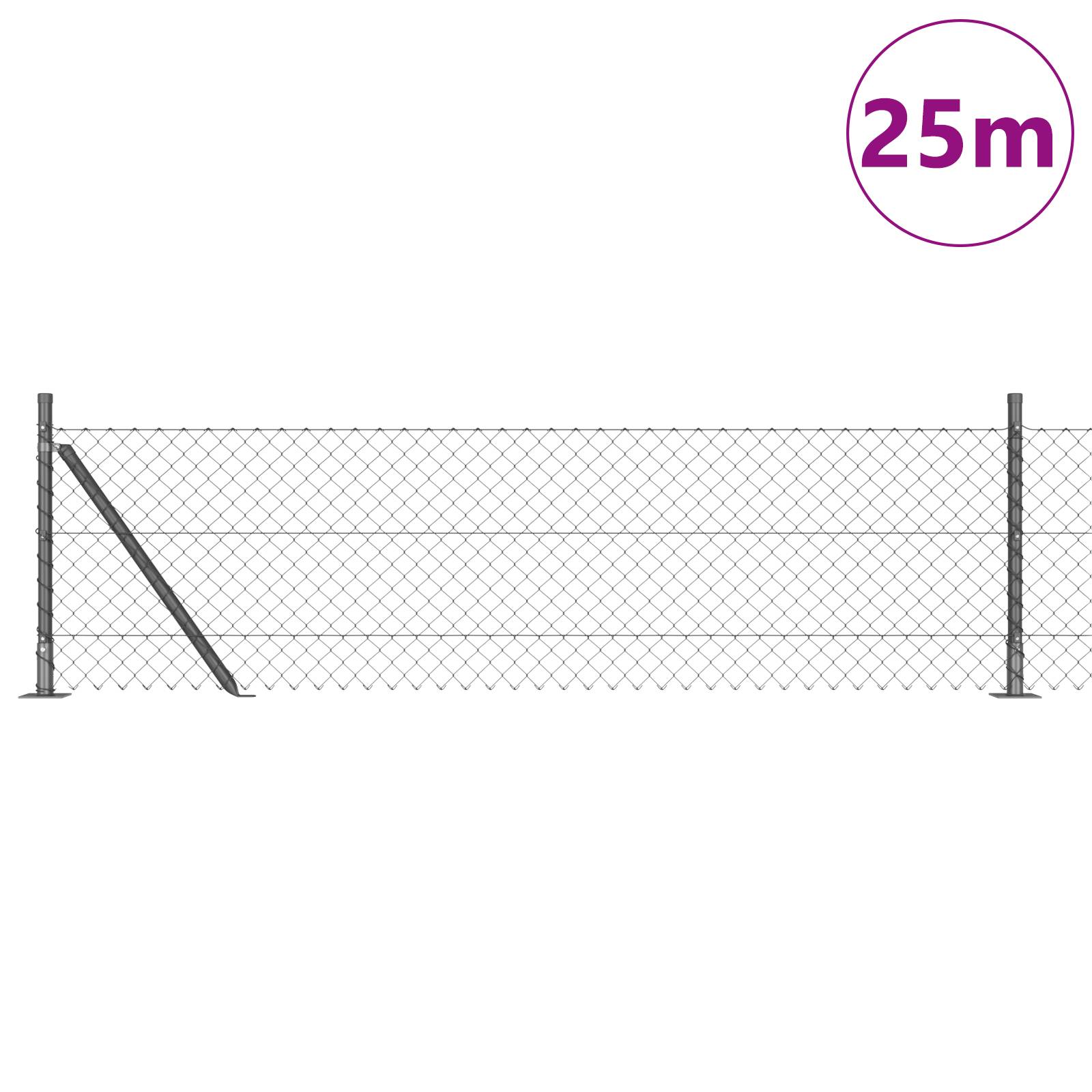 vidaXL Kettenzaun mit 13 Flanschen 0.4x25 m Feuerverzinkter Stahl
