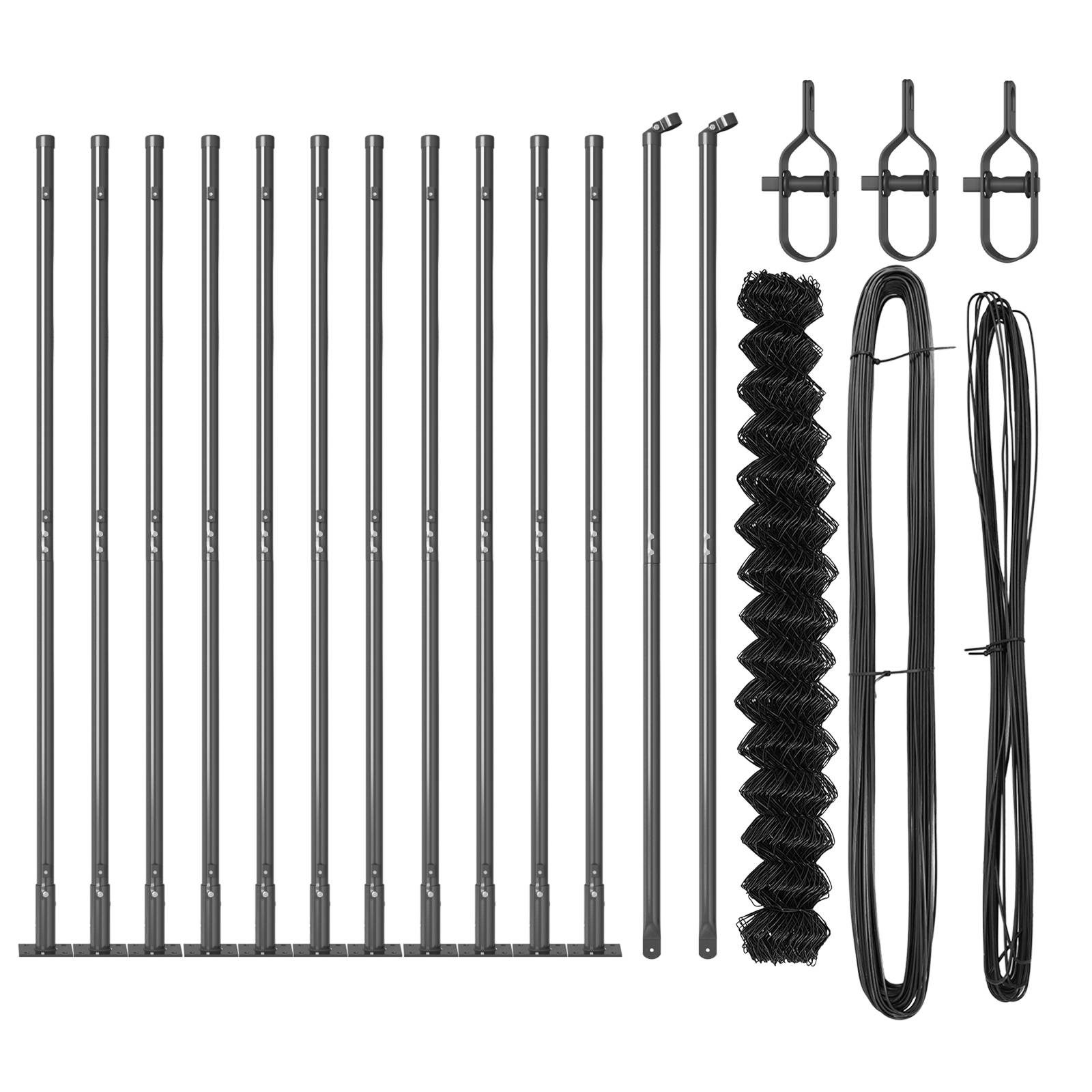 vidaXL Kettenzaun Set aus 2 Grau Pulverbeschichteter Stahl 25 x 1,5 m