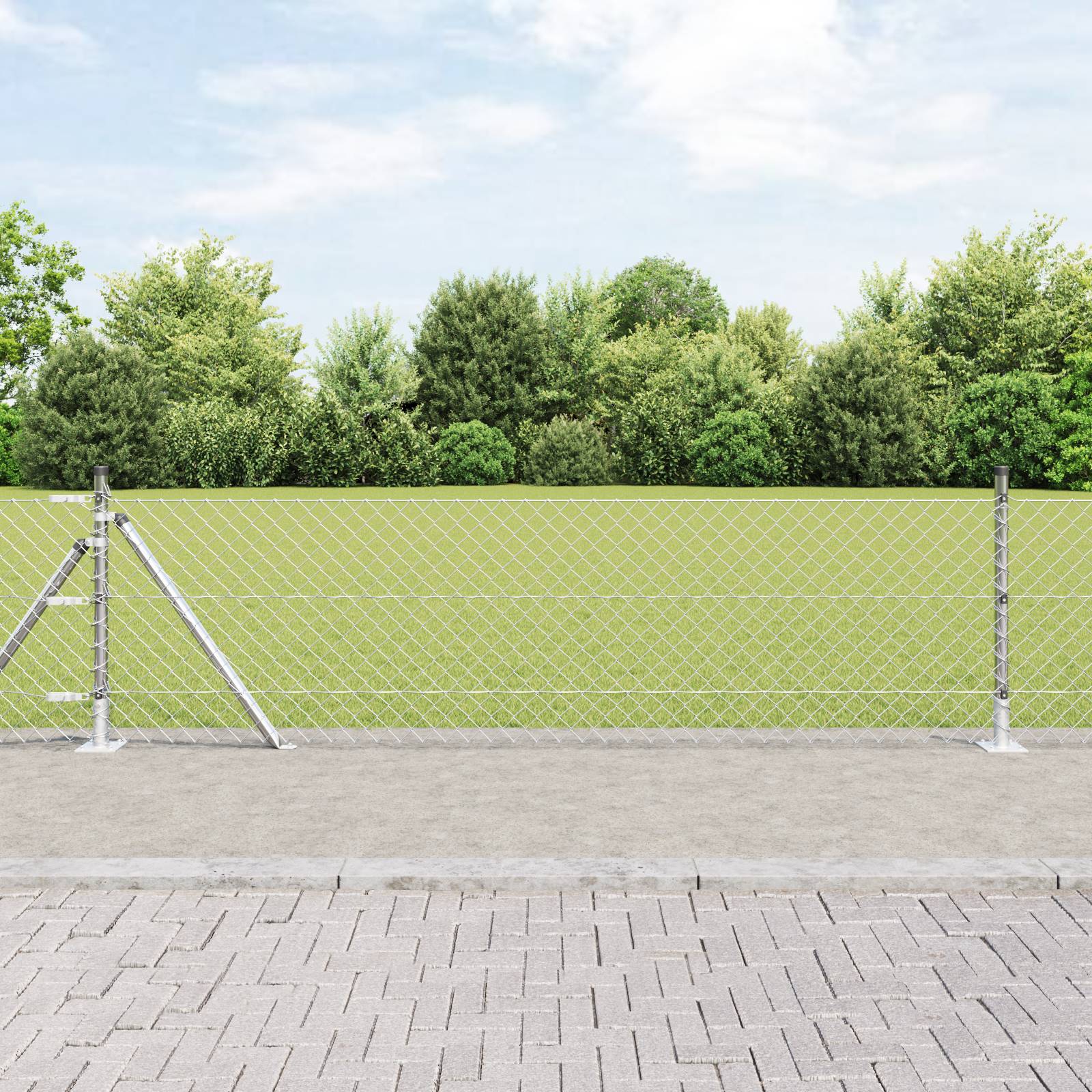 vidaXL Maschendrahtzaun mit 13 Flanschpfosten 0.6x25 m Verzinkter Stahl