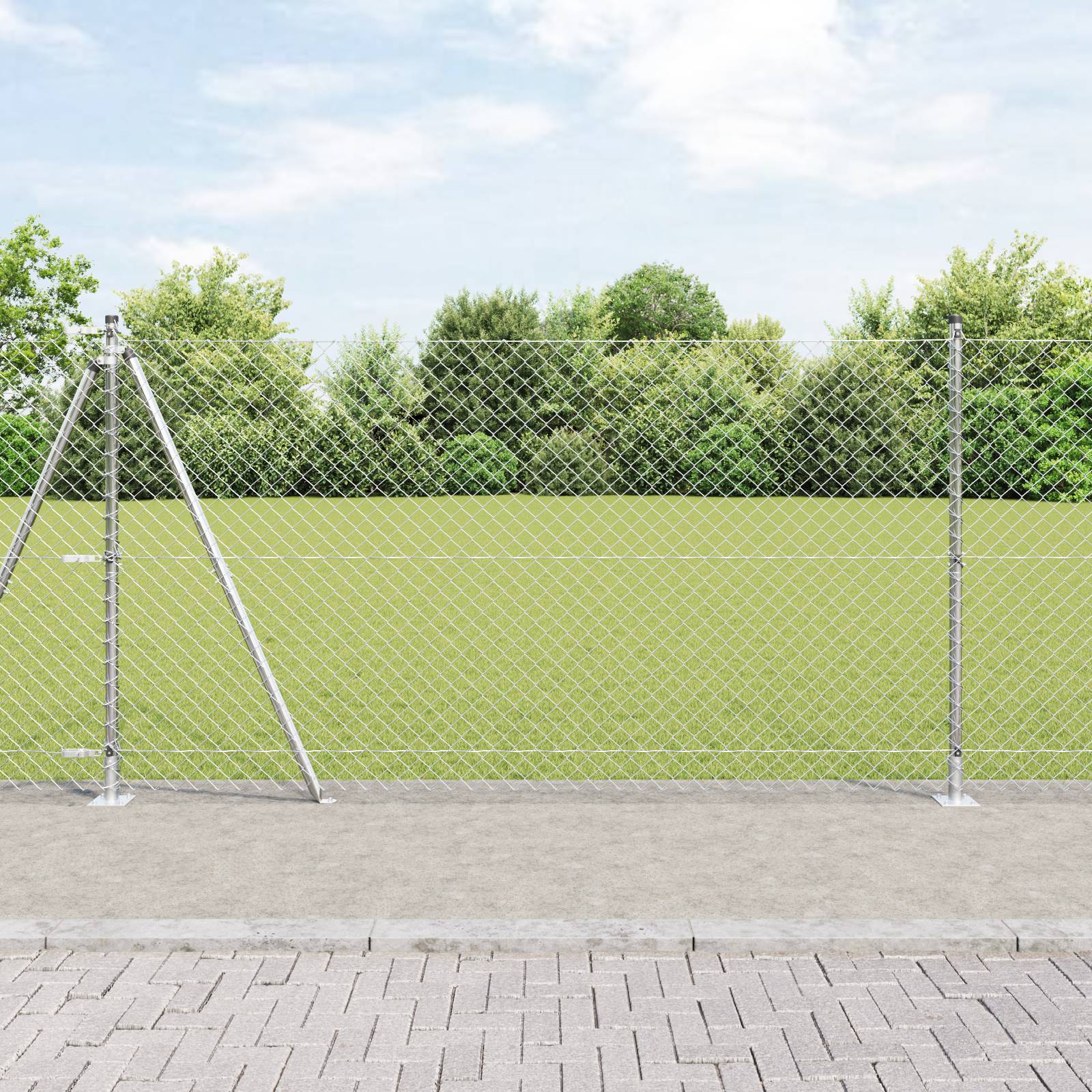 vidaXL Kettengliedzaun mit 13 Flanschpfosten 1,2 x 25 m Verzinkter Stahl