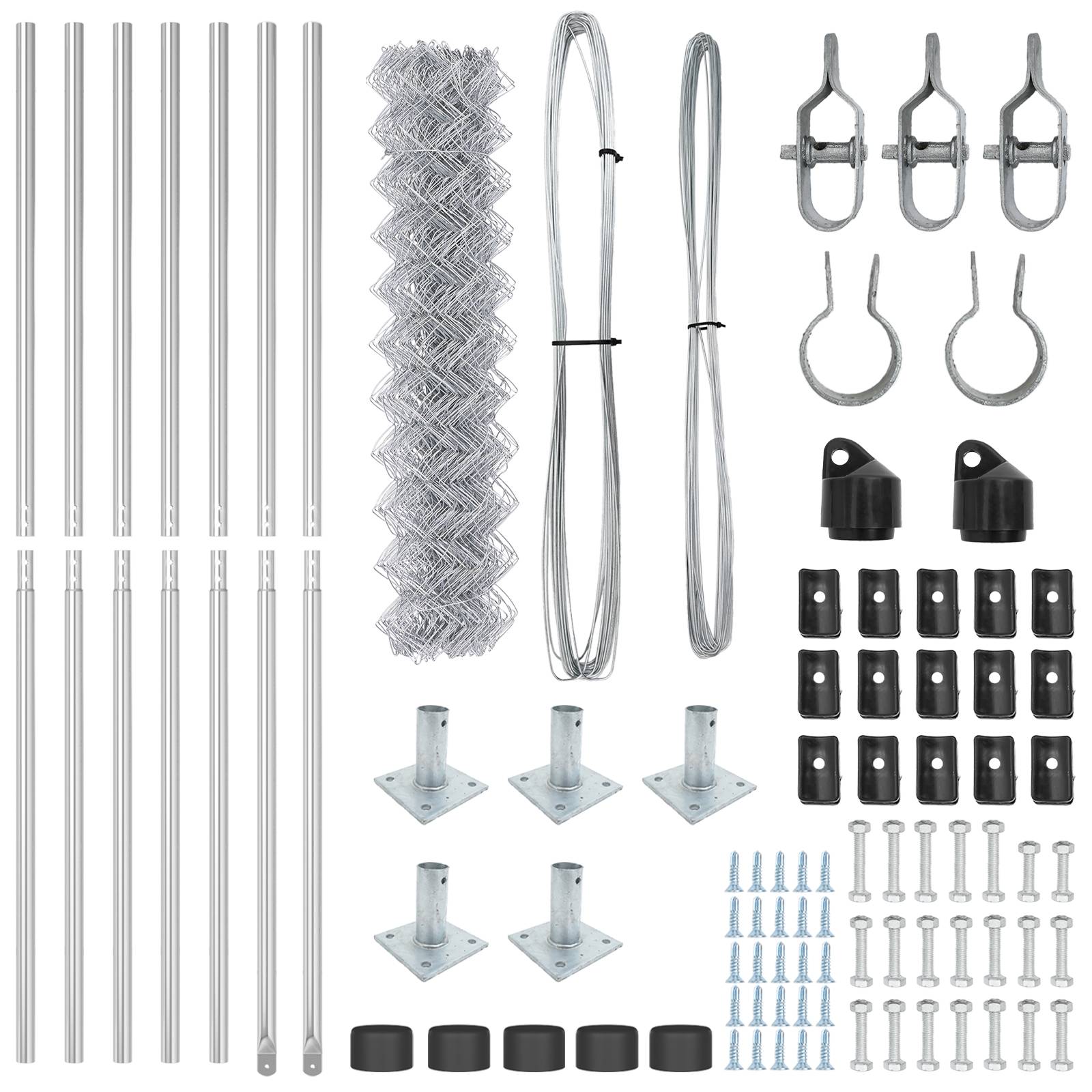 vidaXL Kettengitterzaun mit 7 Flanschpfosten 1x10 m Verzinkter Stahl