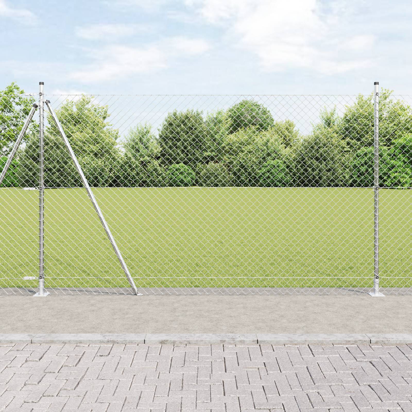vidaXL Kettenzaun mit 7 Flanschen 1,4x10 m Verzinkter Stahl