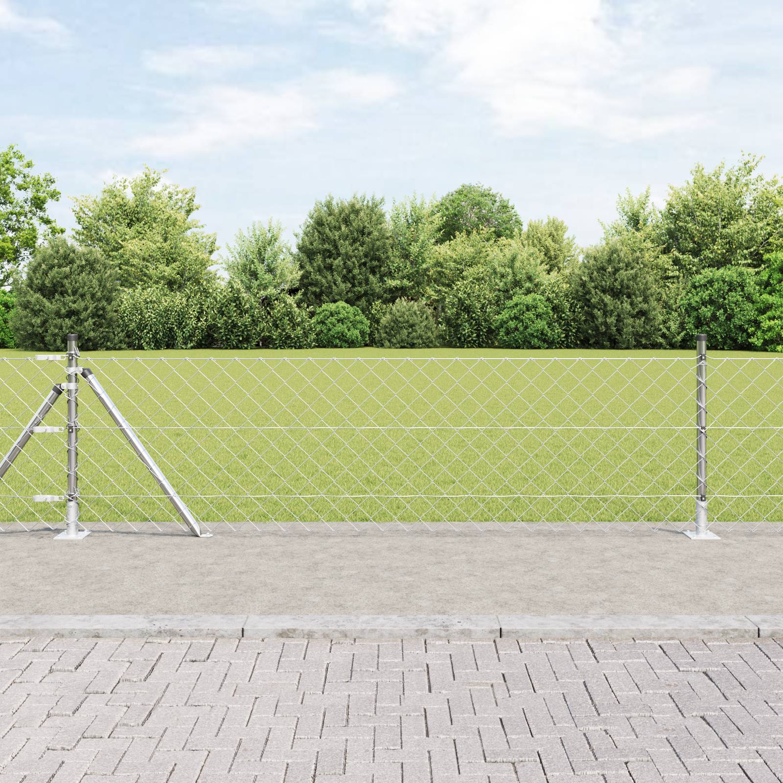 vidaXL Kettenzaun mit 7 Flanschpfosten 0,6 x 10 m aus galvanisiertem Stahl