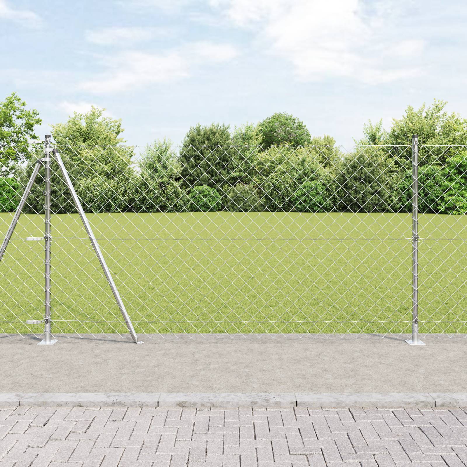 vidaXL Kettengliedzaun mit 7 Flanschpfosten 1,2x10 m verzinkter Stahl