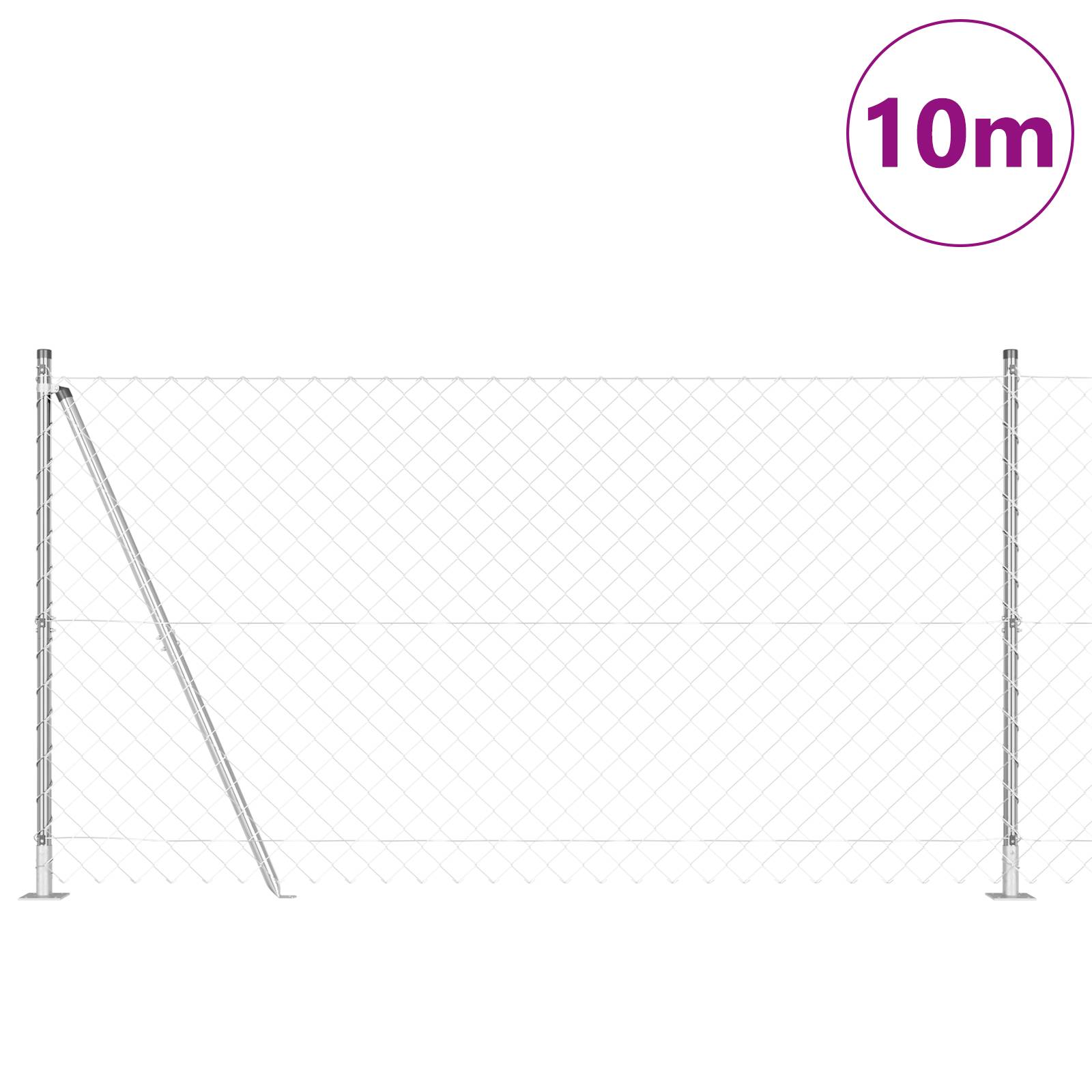 vidaXL Kettengliedzaun mit 7 Flanschpfosten 1,2x10 m verzinkter Stahl