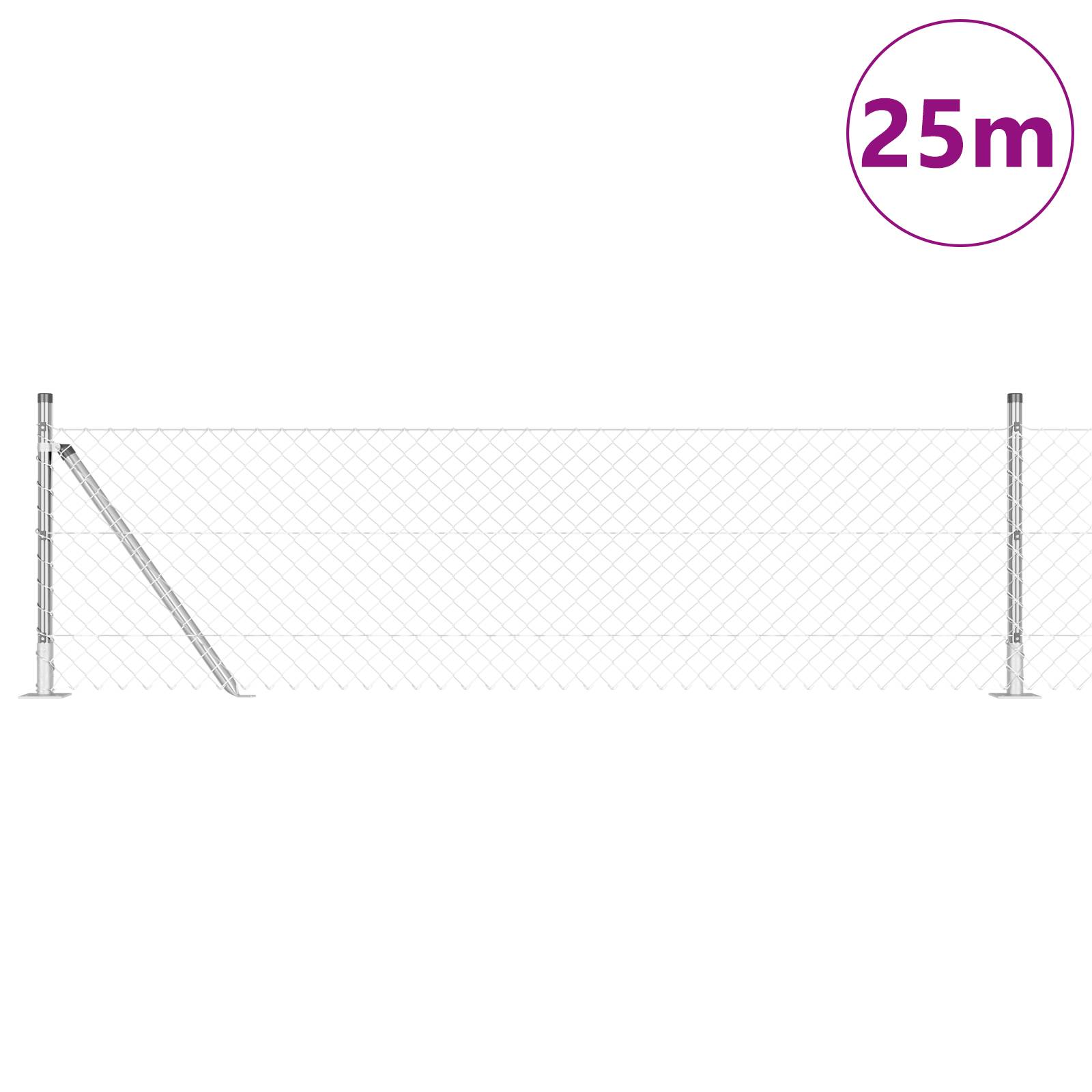 vidaXL Maschendrahtzaun mit 13 Flanschpfosten 0.6x25 m Verzinkter Stahl