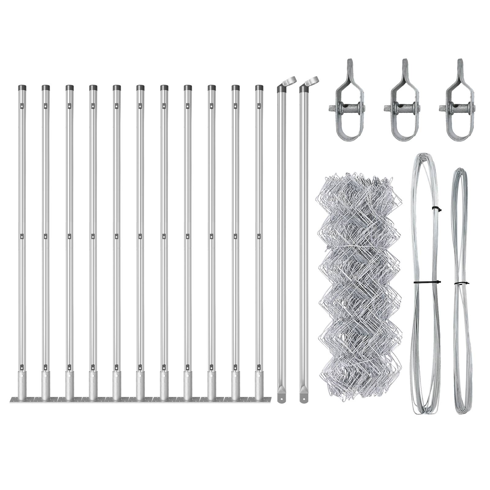 vidaXL Kettenlinkzaun mit 13 Flanschpfosten 0,4 x 25 m verzinkter Stahl