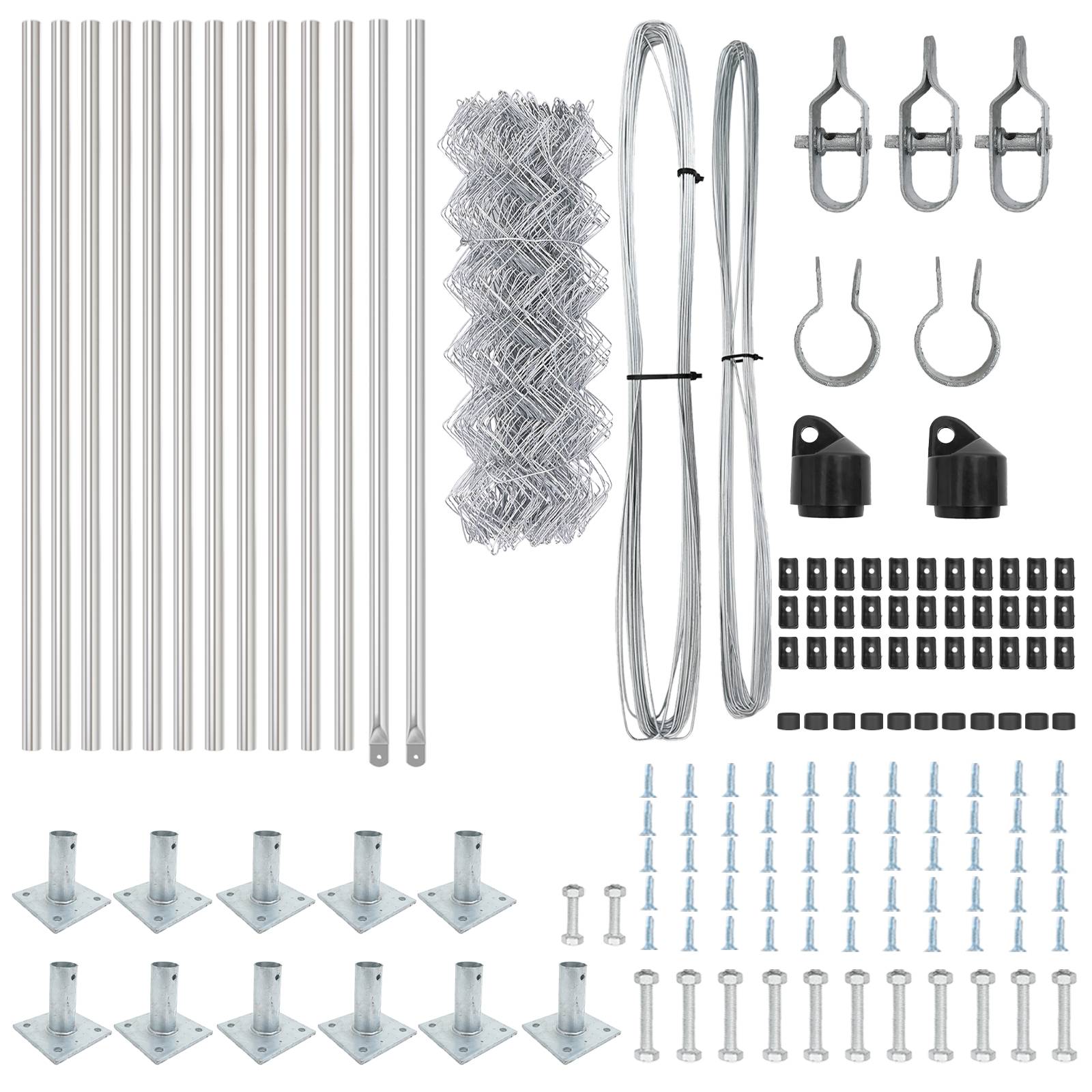 vidaXL Kettenzaun mit 13 Flanschpfosten 0,4x25 m verzinkter Stahl