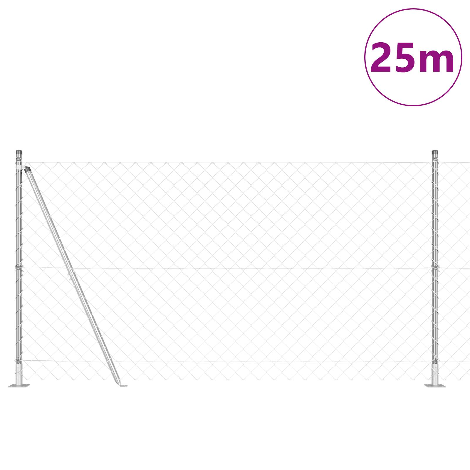vidaXL Kettengliedzaun mit 13 Flanschpfosten 1,2 x 25 m Verzinkter Stahl