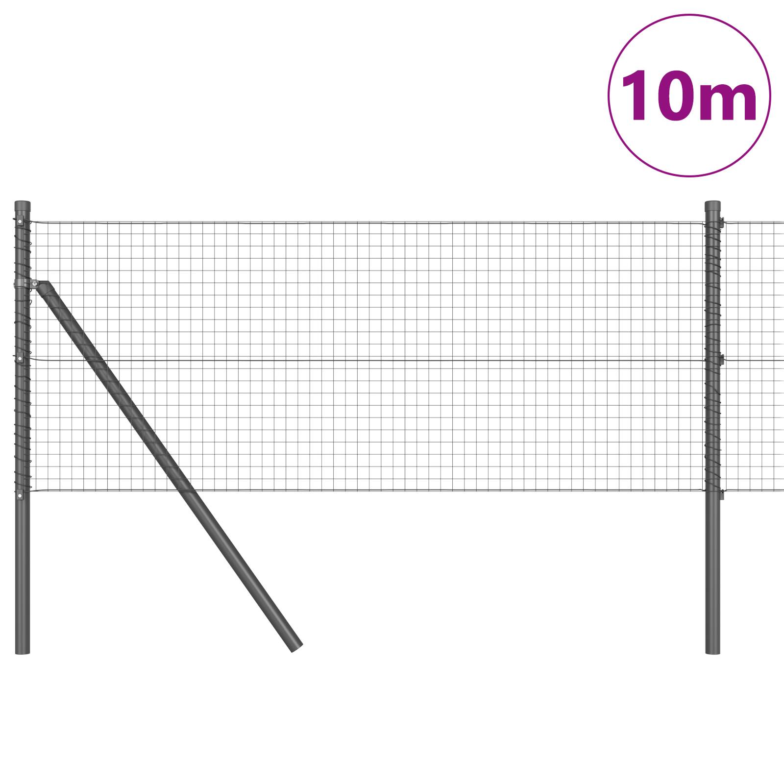 vidaXL Schweißdrahtzaun mit 7 Pfosten Grau 0.6x10 m Stahl
