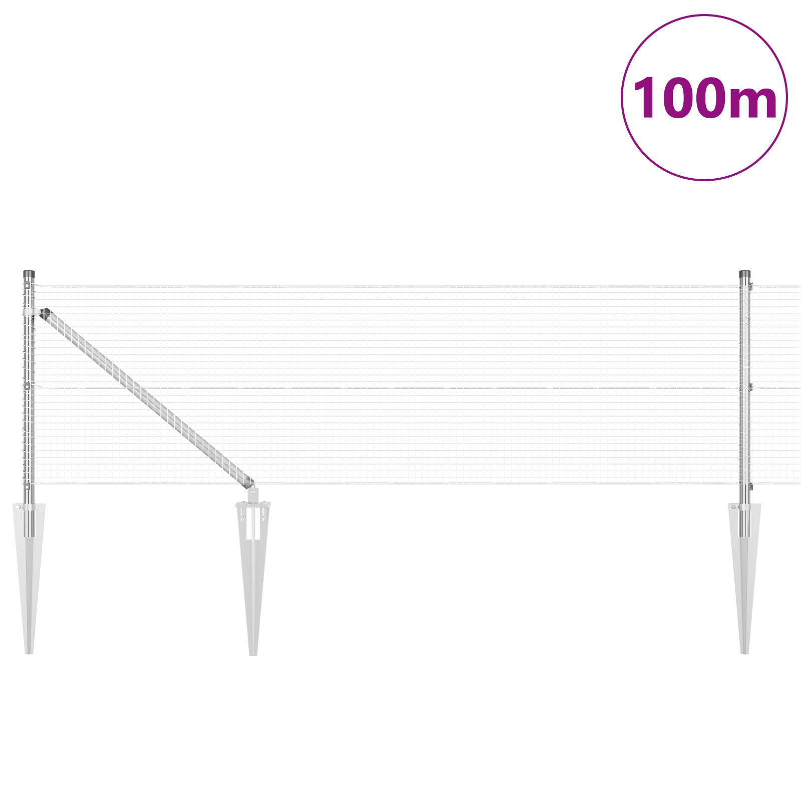 vidaXL Geschweißter Drahtzaun mit 13 Spike-Posts 0,4 x 100 m galvanisierter Stahl