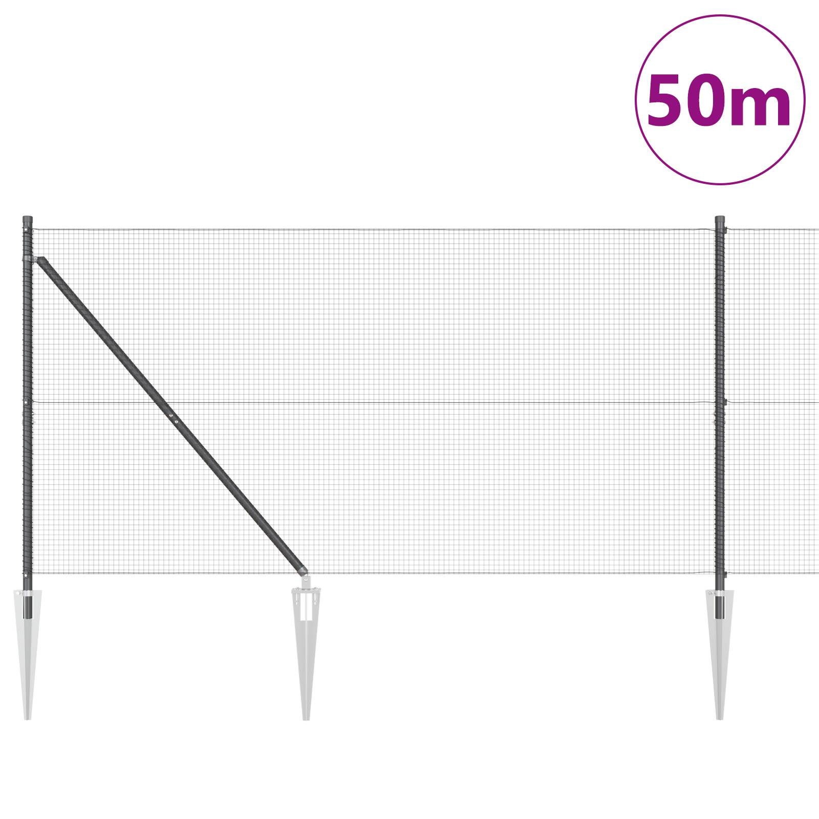 vidaXL Schweißdrahtzaun mit 13 Spike-Pfosten Grau 1,2x50 m Stahl