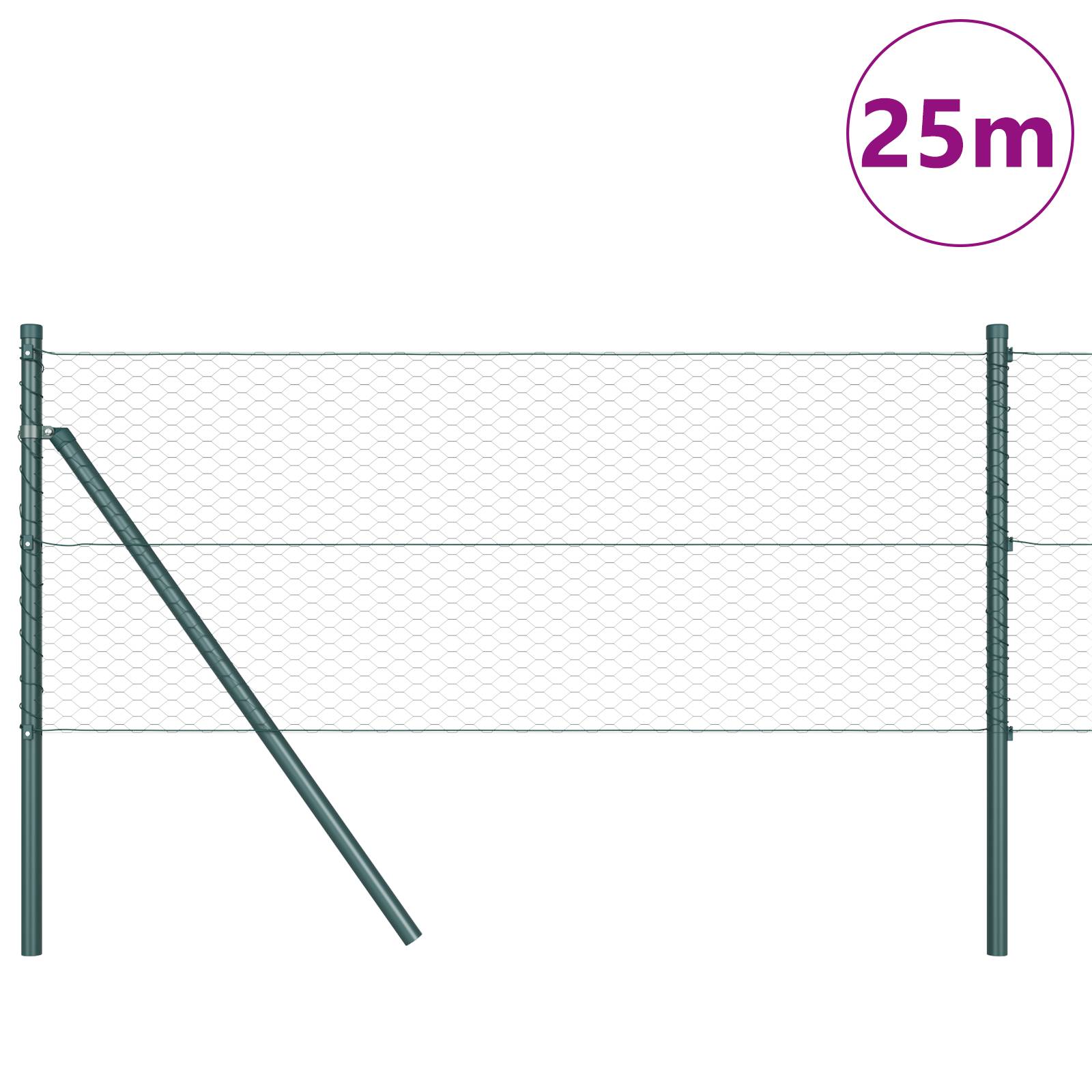 vidaXL Sechseckzaun Grün 0,6x25 m Stahl