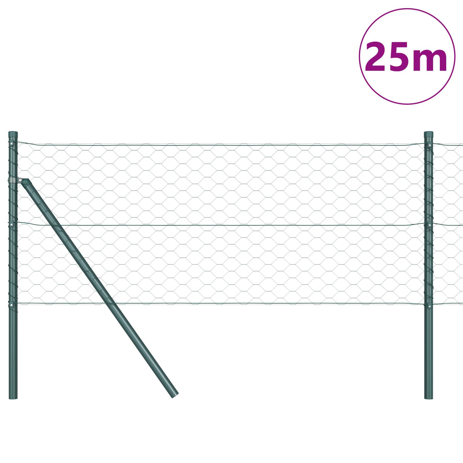 vidaXL Hexagonzaun Grün 0.6x25 m Stahl