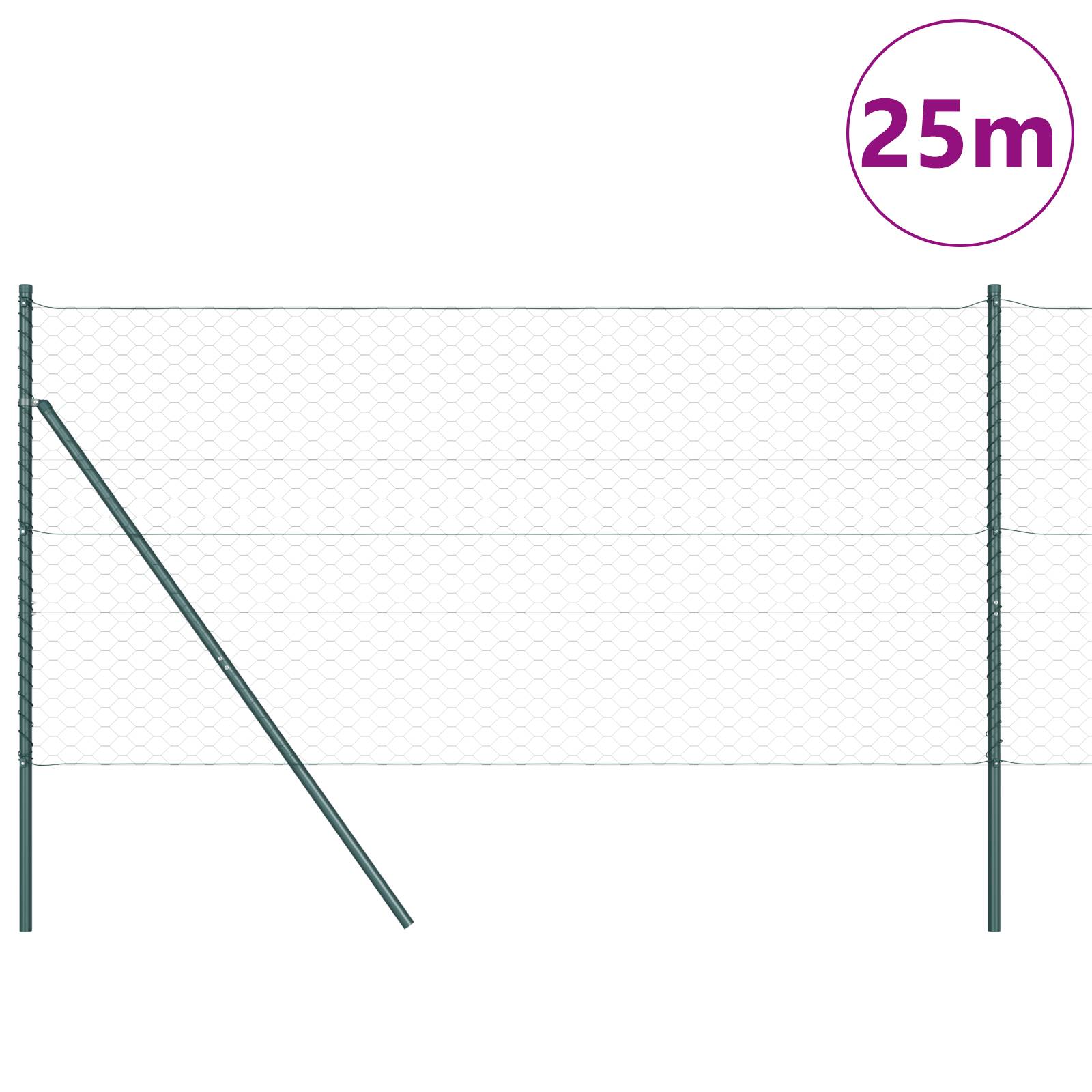 vidaXL Sechseckzaun Grün 1.4x25 m Stahl