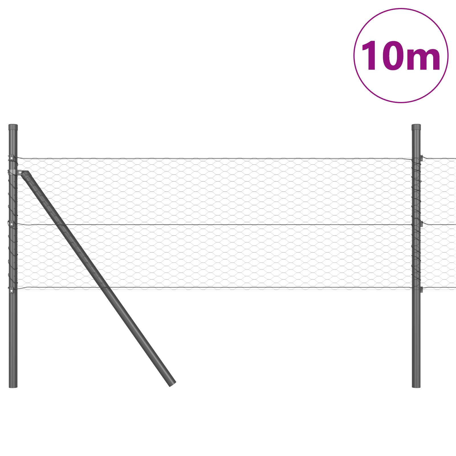 vidaXL Sechseckzaun Grau 0.8x10 m Stahl