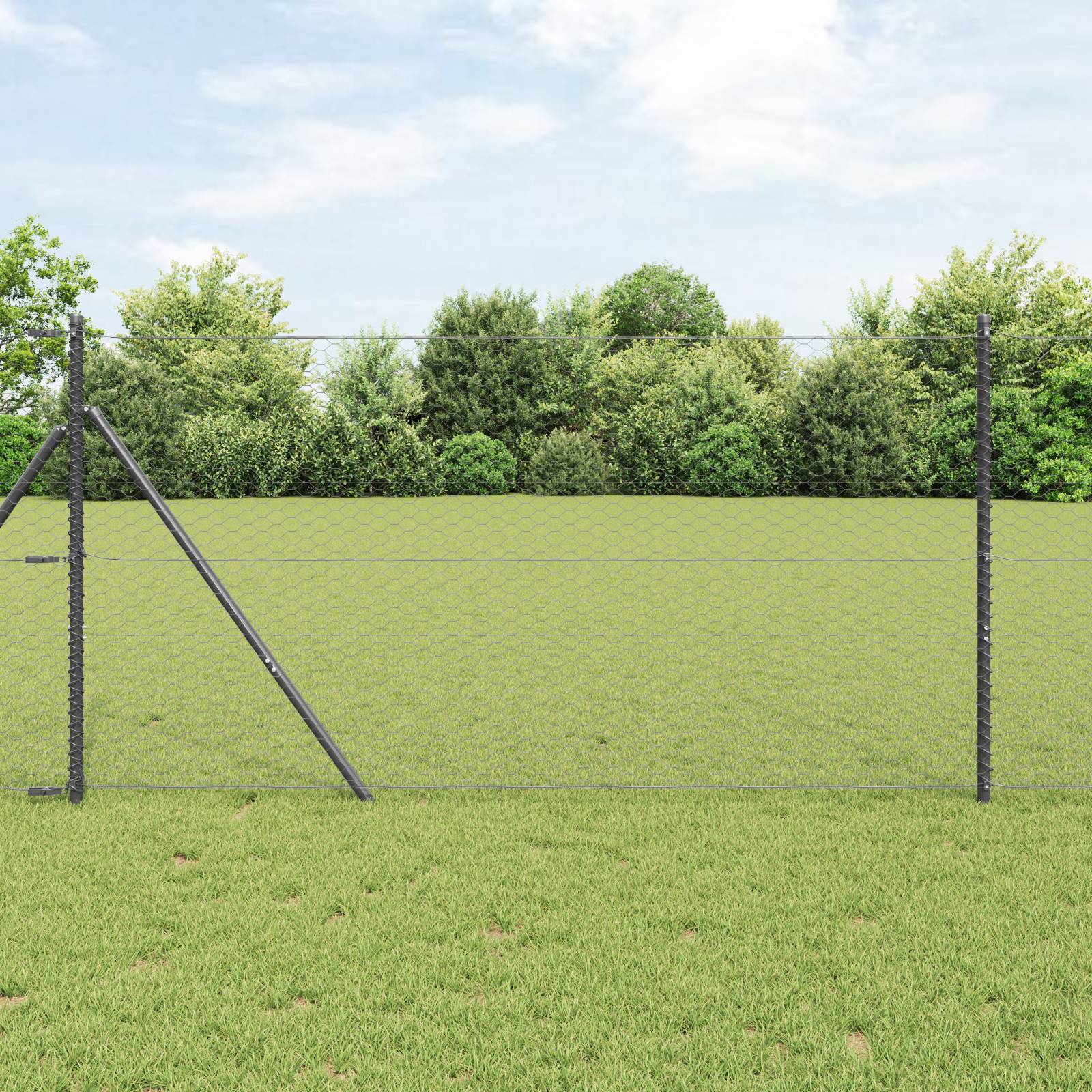 vidaXL Sechseckzaun mit 13 Pfosten Grau 1x25 m Verzinkter Stahl