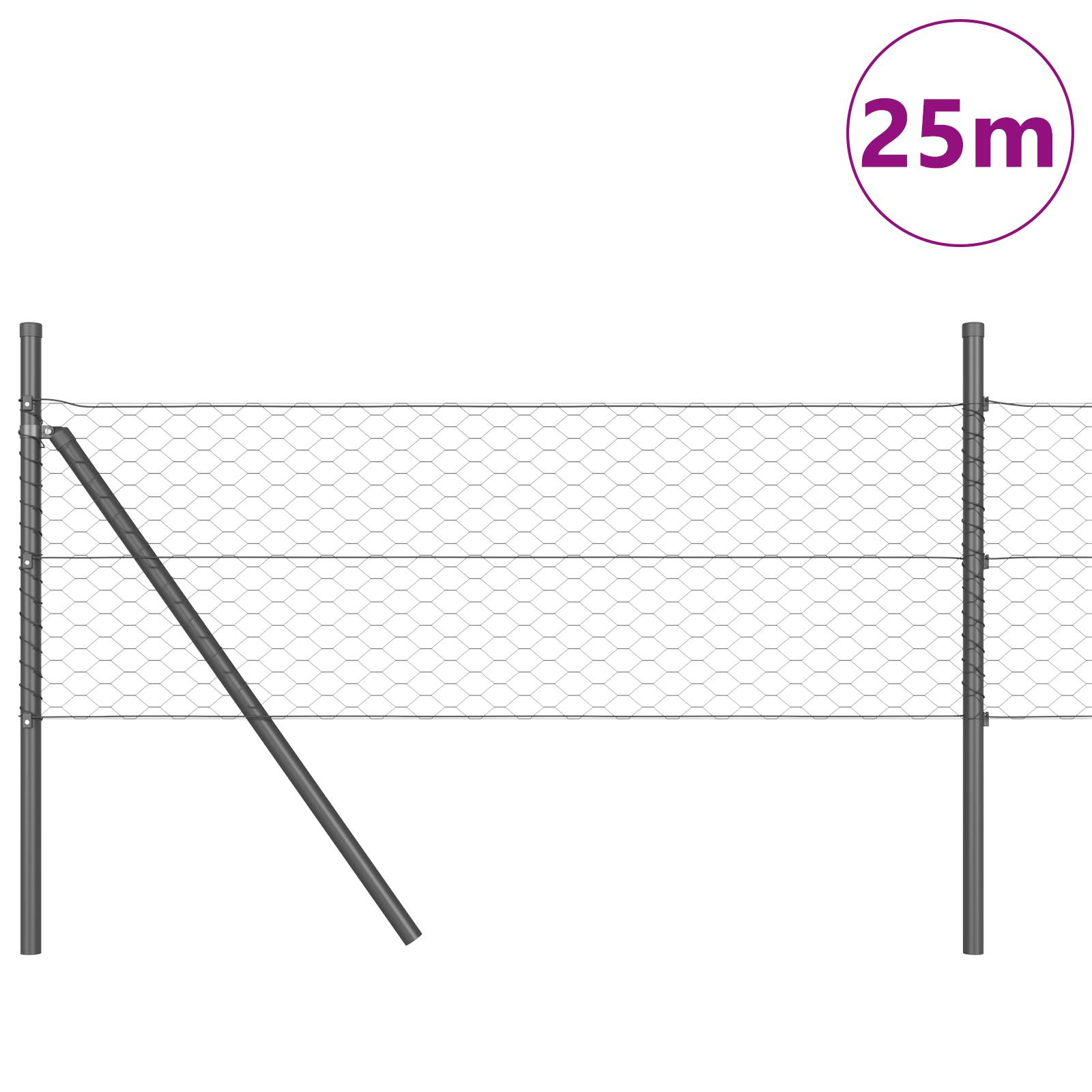 vidaXL Sechseckzaun Grau 0,4x25 m Stahl