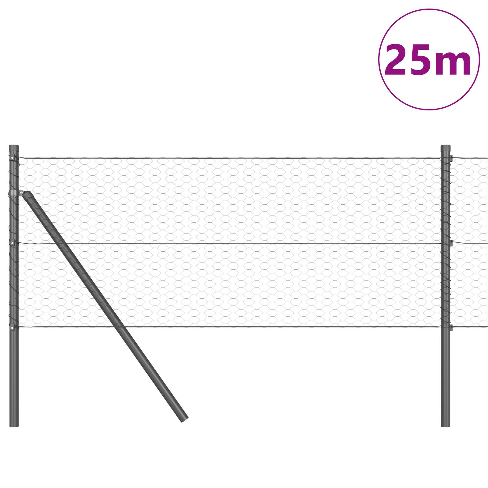 vidaXL Hexagonzaun Grau 0,6x25 m Stahl
