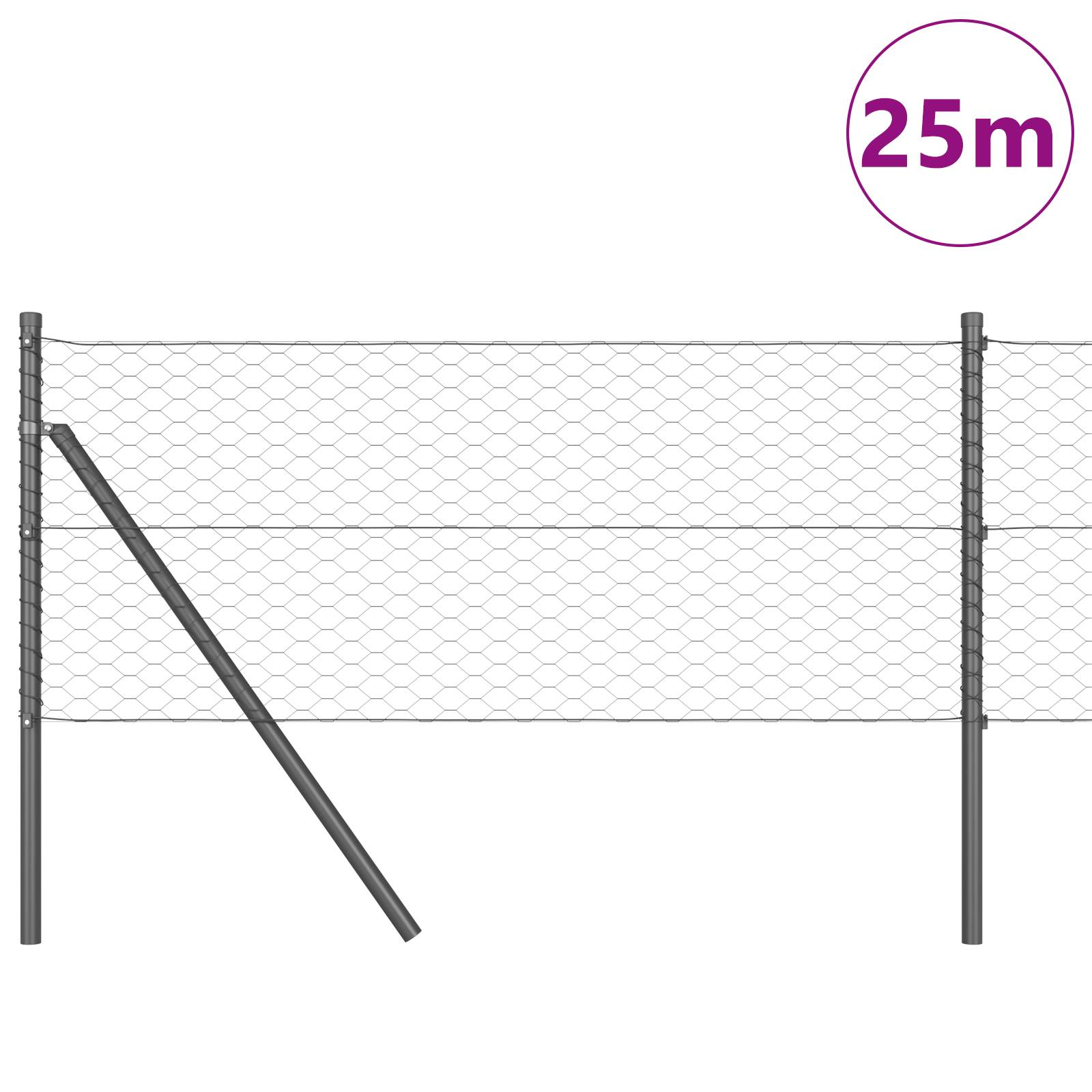 vidaXL Sechseckzaun Grau 0,6x25 m Stahl