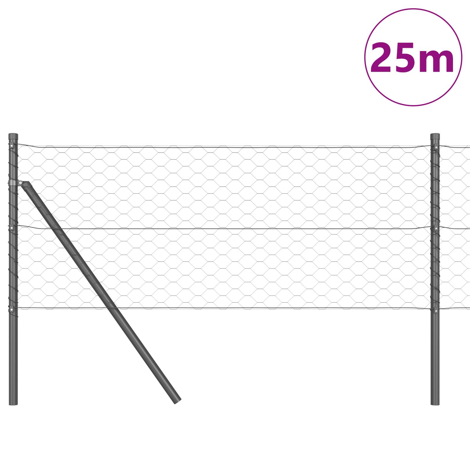 vidaXL Sechseckzaun Grau 0,6x25 m Stahl