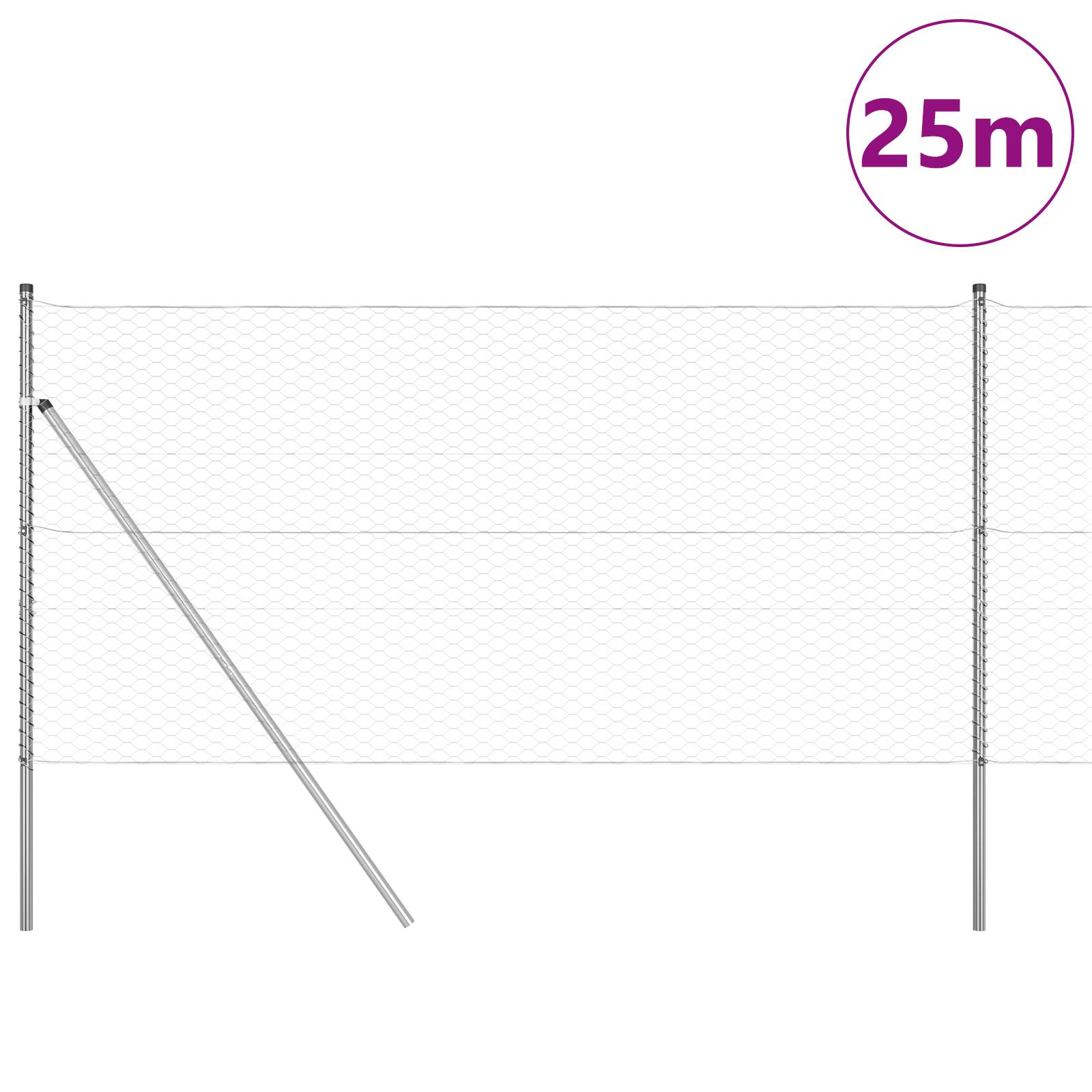 vidaXL Sechseckzaun mit 13 Pfosten Silber 1x25 m Verzinkter Stahl