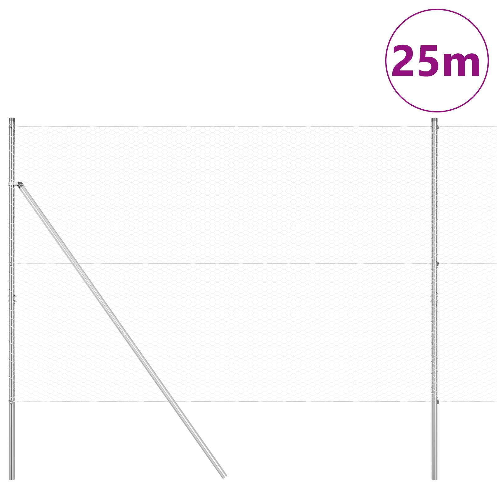vidaXL Sechseckzaun 1,6x25 m Feuerverzinkter Stahl
