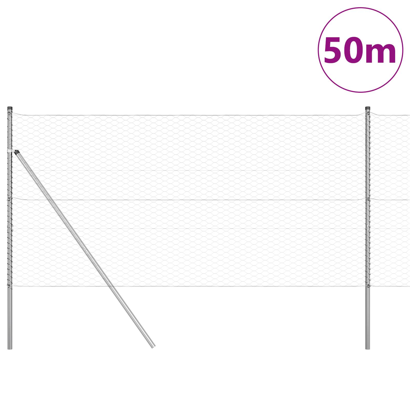 vidaXL Sechseckzaun 1,4x50 m Verzinkter Stahl