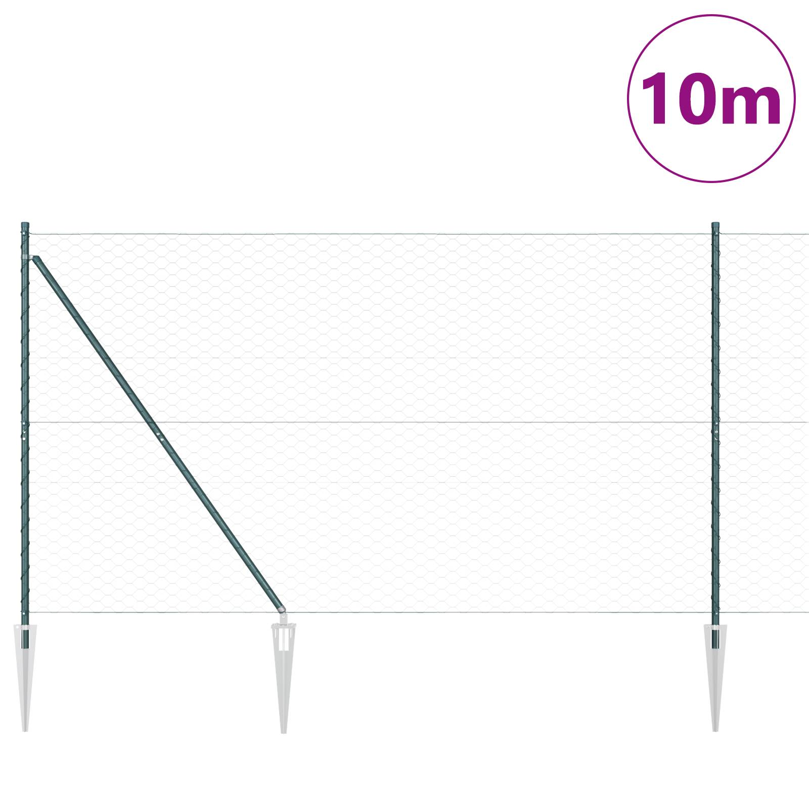 vidaXL Sechseckzaun Grün 1,5x10 m Stahl