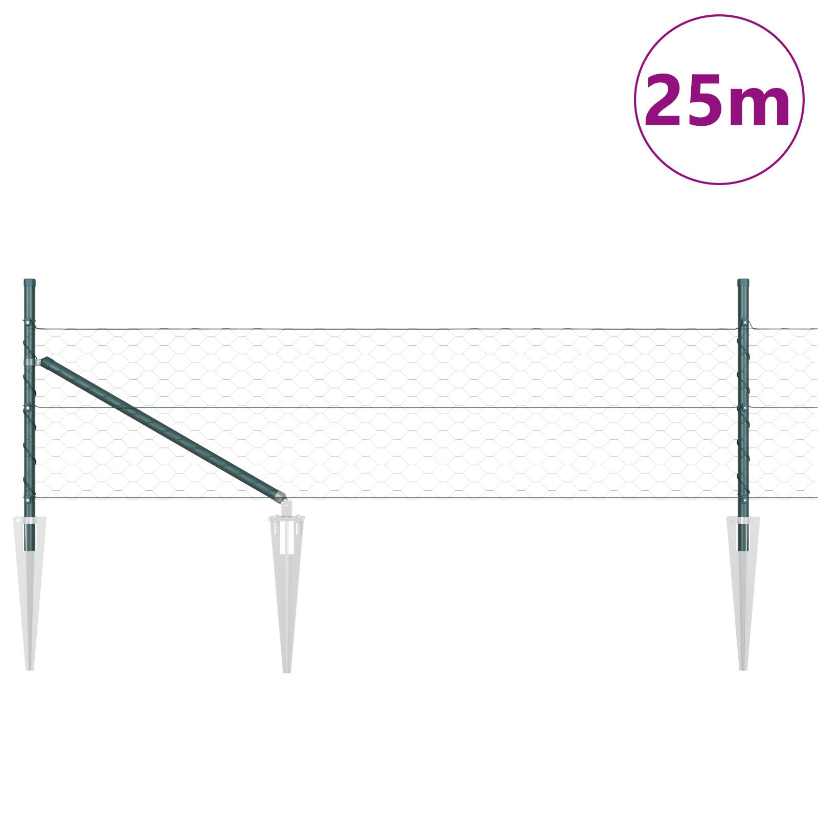 vidaXL Sechseckzaun Grün 0,4x25 m Stahl