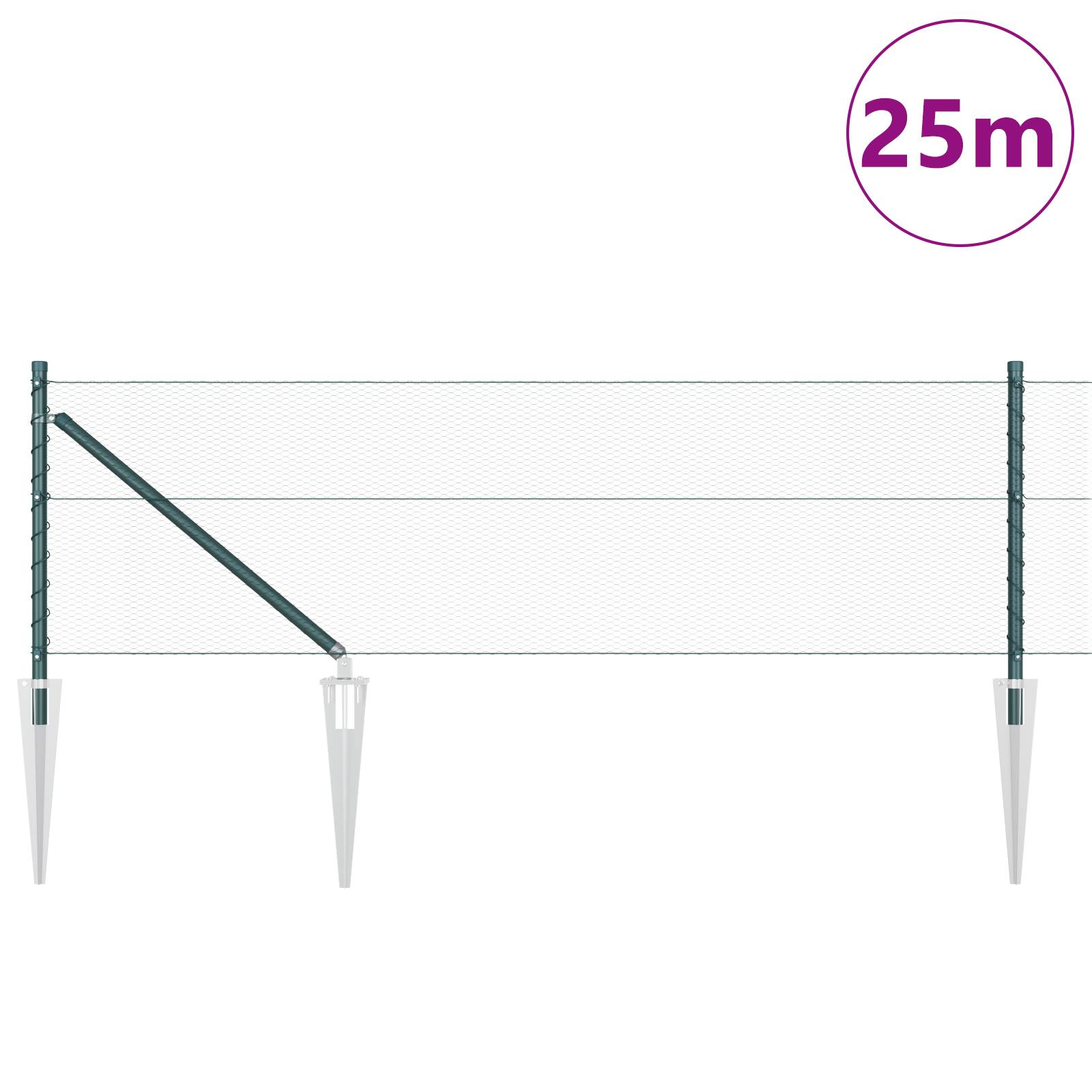 vidaXL Sechseckzaun Grün 0,6x25 m Stahl