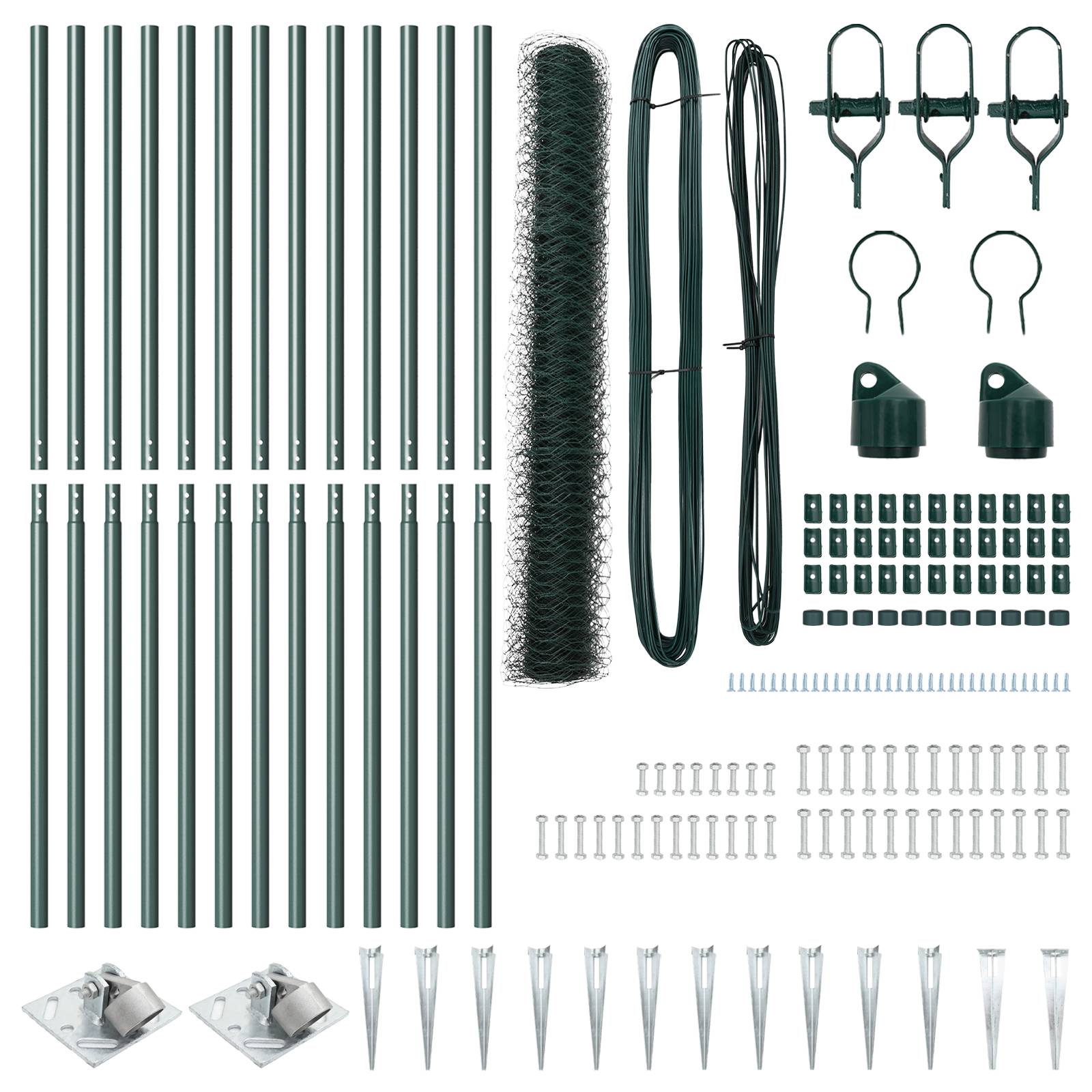 vidaXL Zaun-Set Set mit 2 Forstgrün Pulverbeschichteter Stahl 25 x 1 m