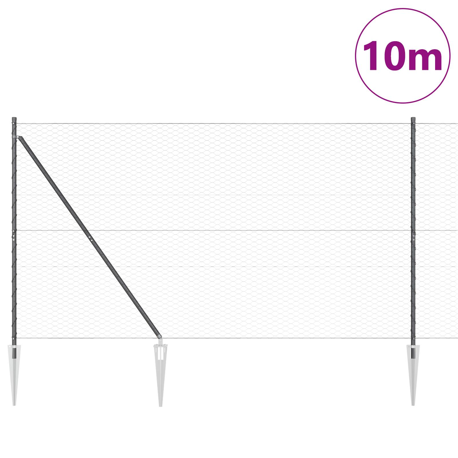 vidaXL Sechseckzaun Grau 1,5x10 m Stahl