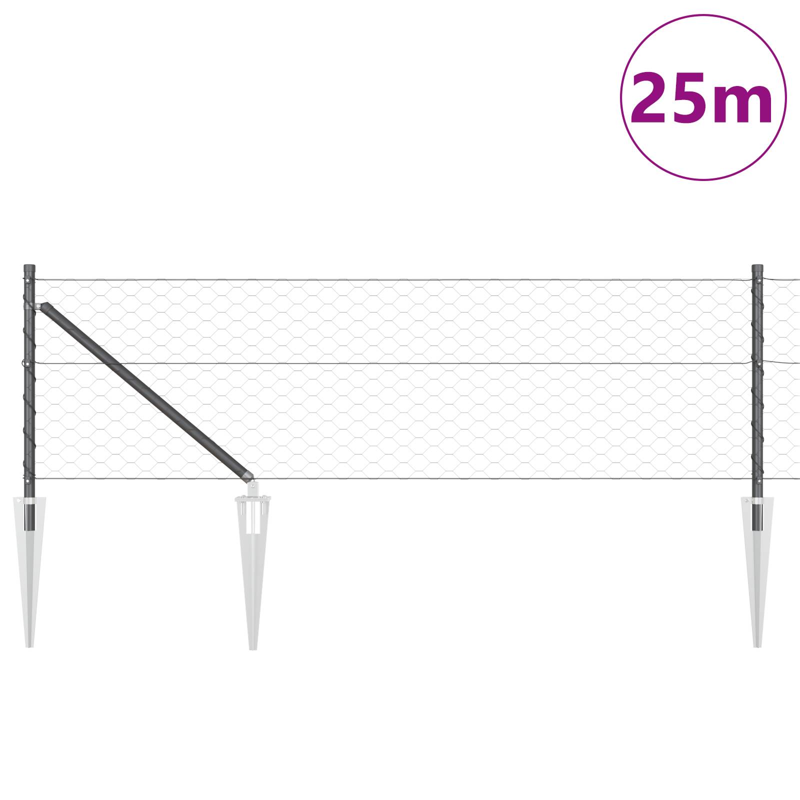 vidaXL Sechseckzaun Grau 0.6x25 m Stahl