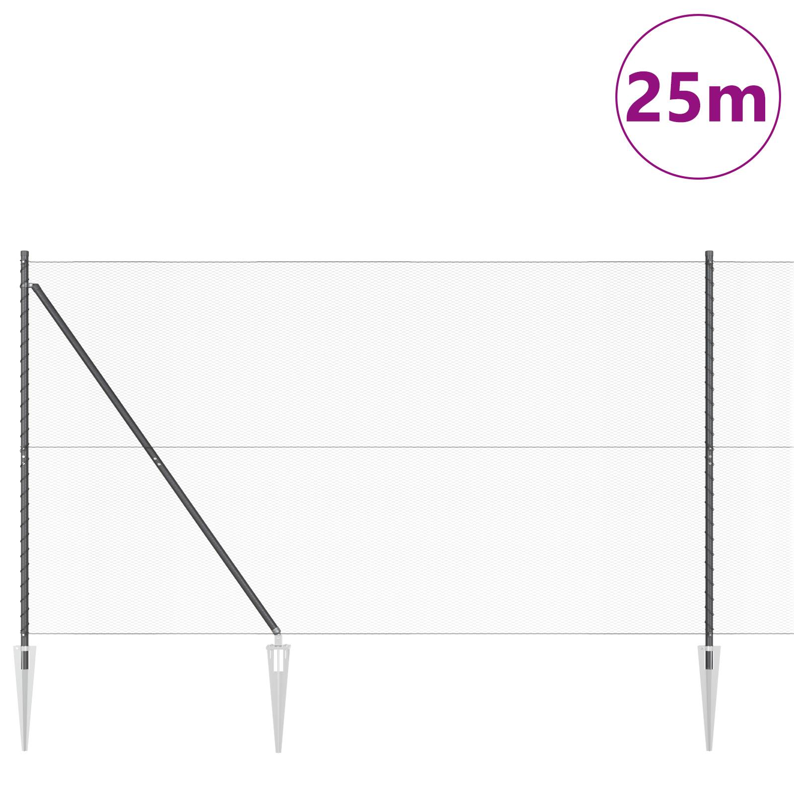 vidaXL Zaunset Set aus 2 Grau Metall 25 x 1,5 m Langlebig