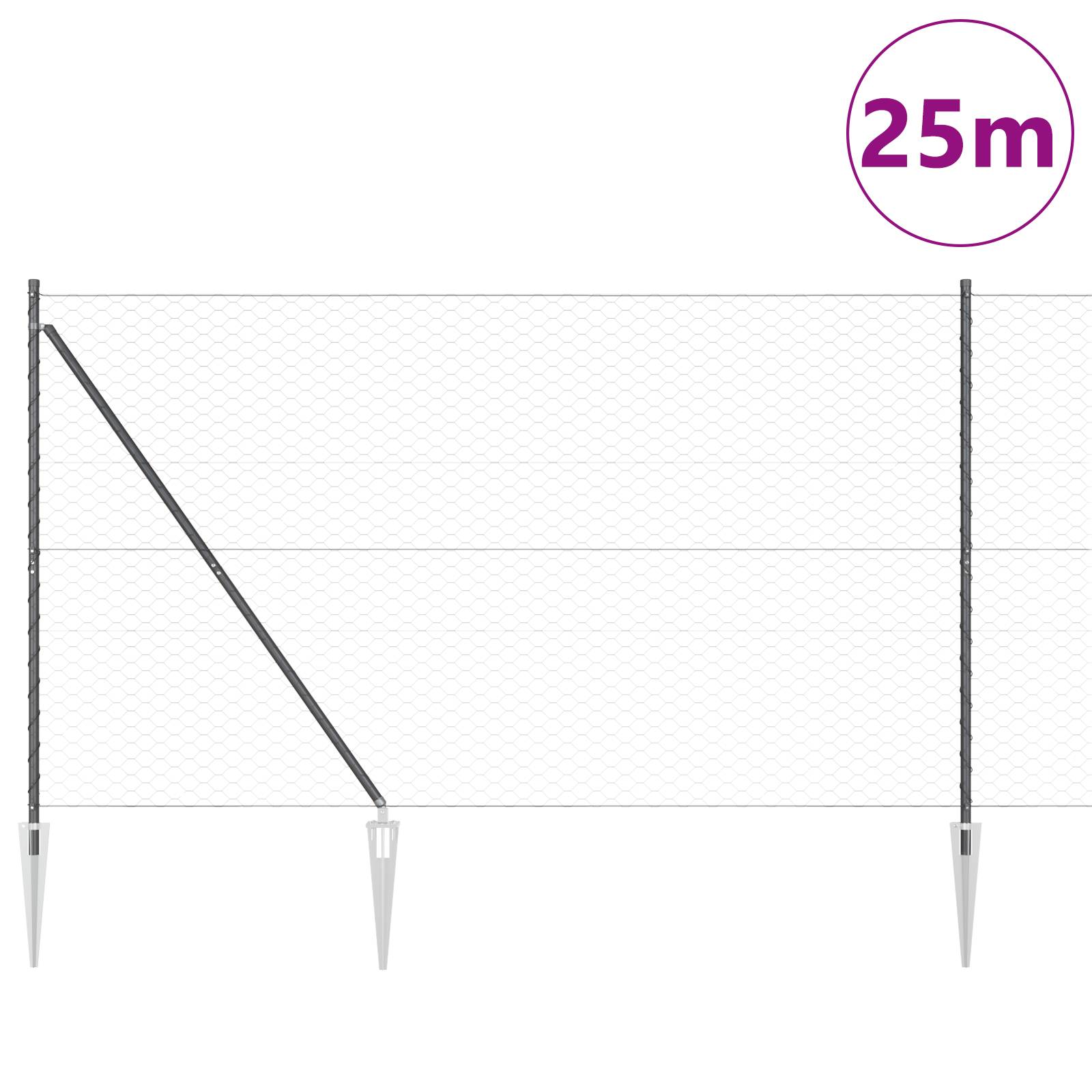 vidaXL Sechseckzaun Grau 1,6x25 m Stahl