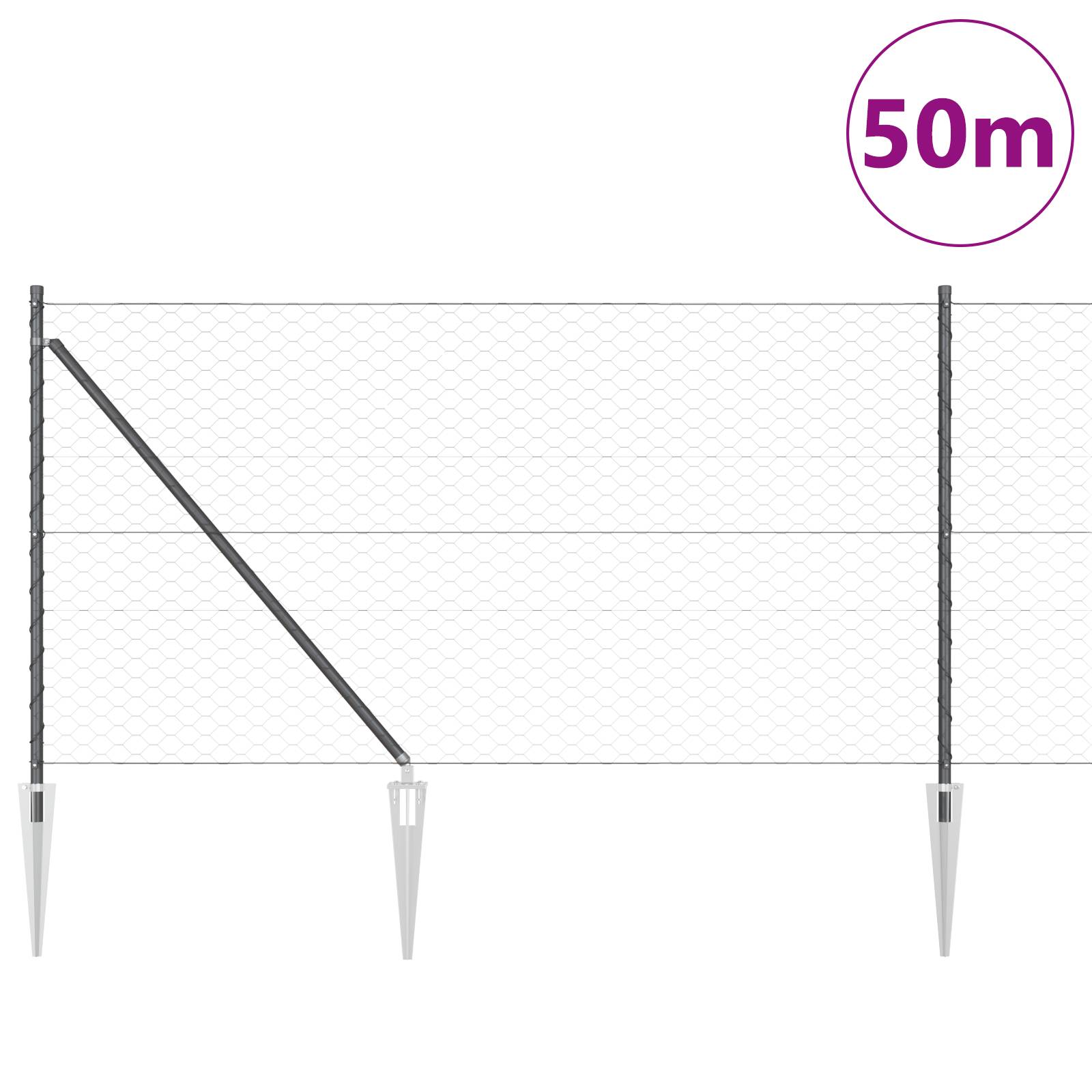 vidaXL Hexagonzaun Grau 1x50 m Stahl