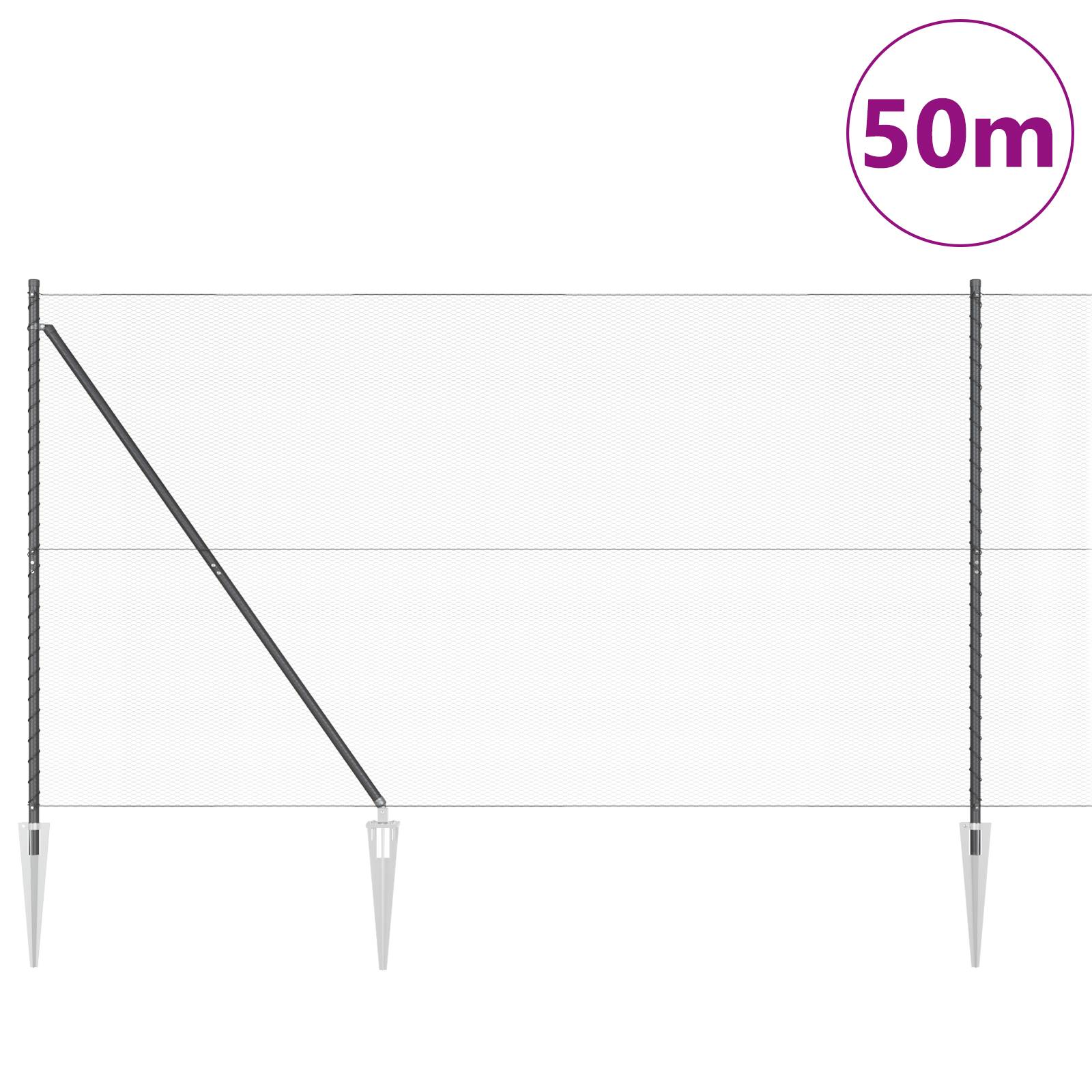 vidaXL Sechseckzaun Grau 1,5x50 m Stahl