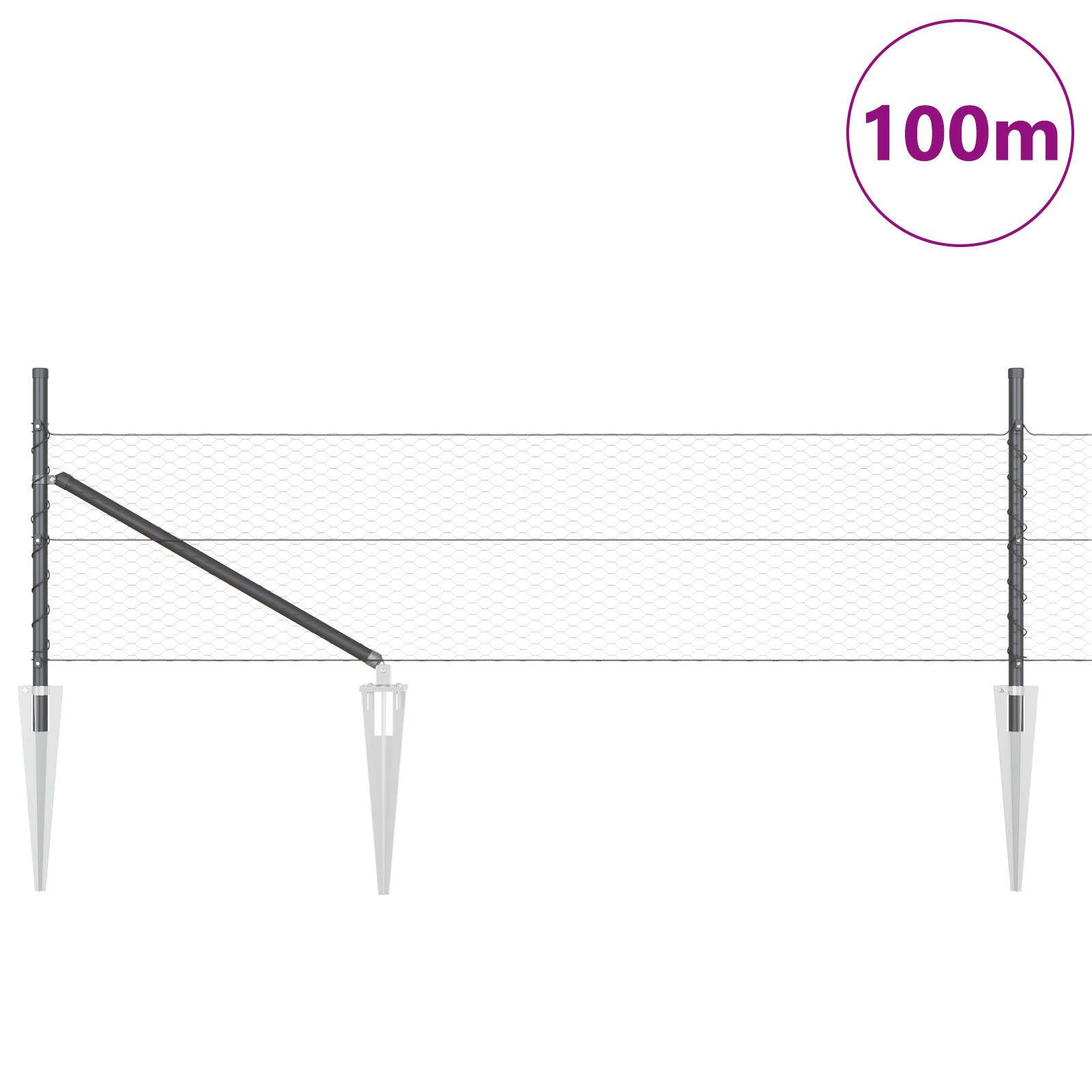 vidaXL Sechseckzaun Grau 0,4x100 m Stahl