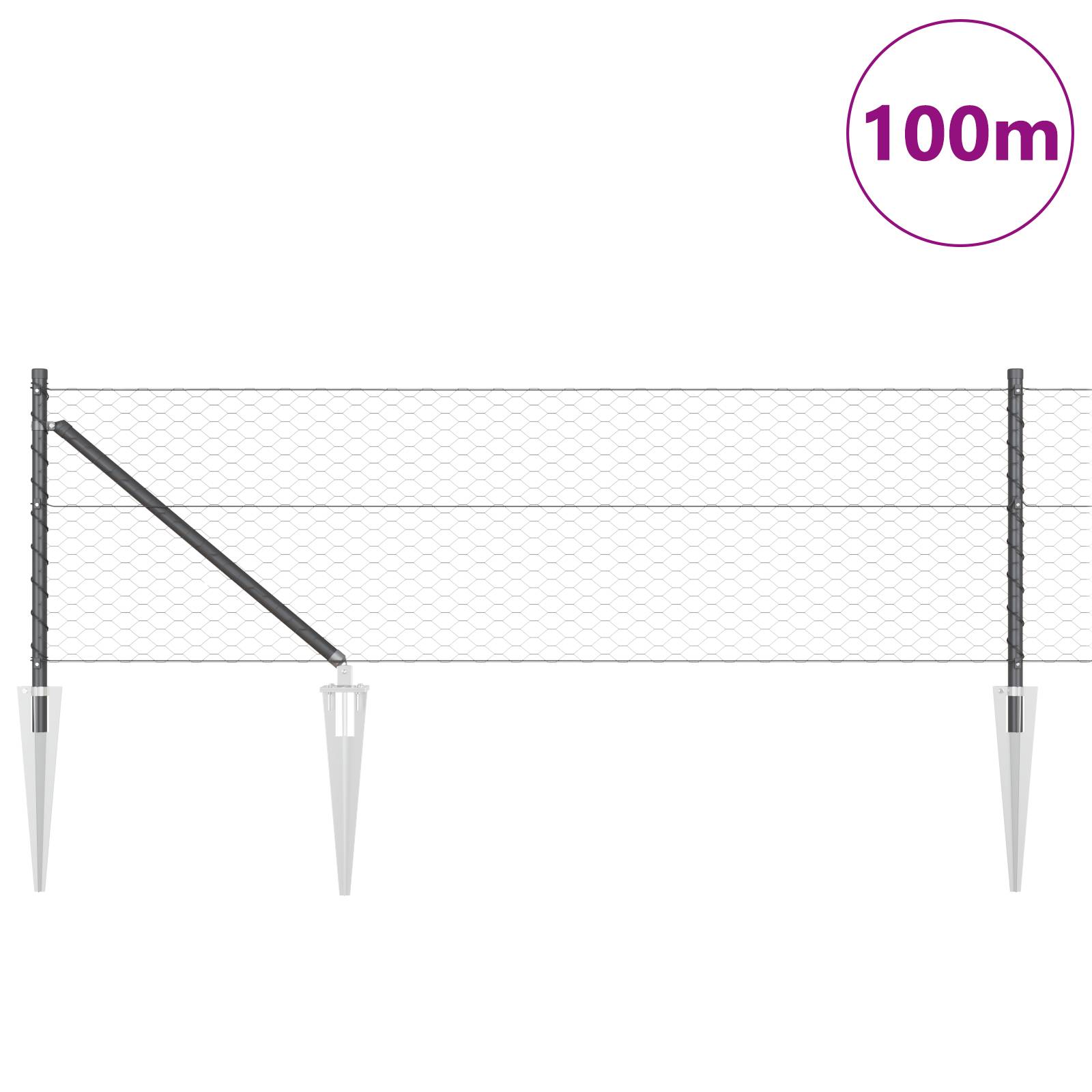 vidaXL Sechseckzaun Grau 0.6x100 m Stahl