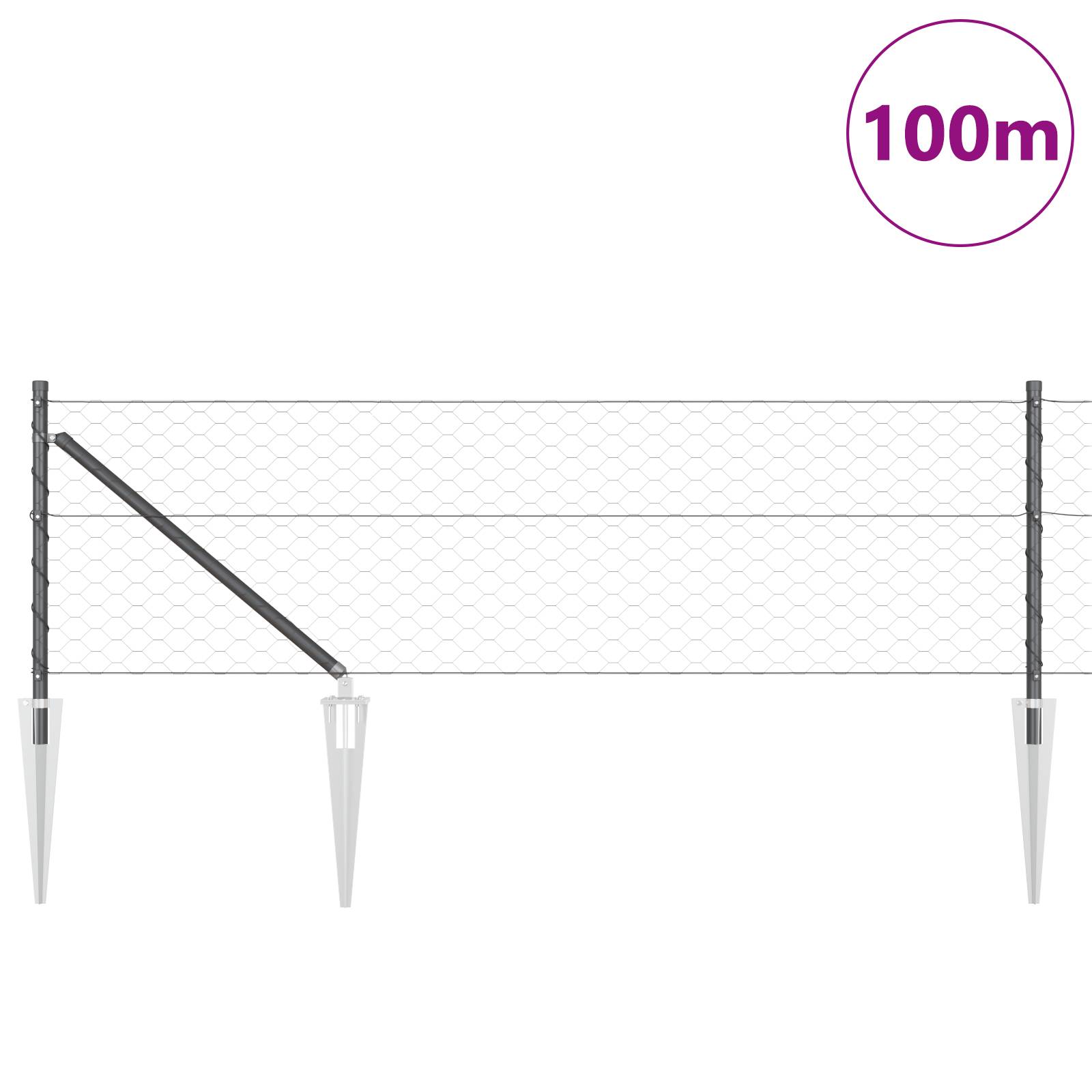 vidaXL Hexagon-Zaun Grau 0.6x100 m Stahl