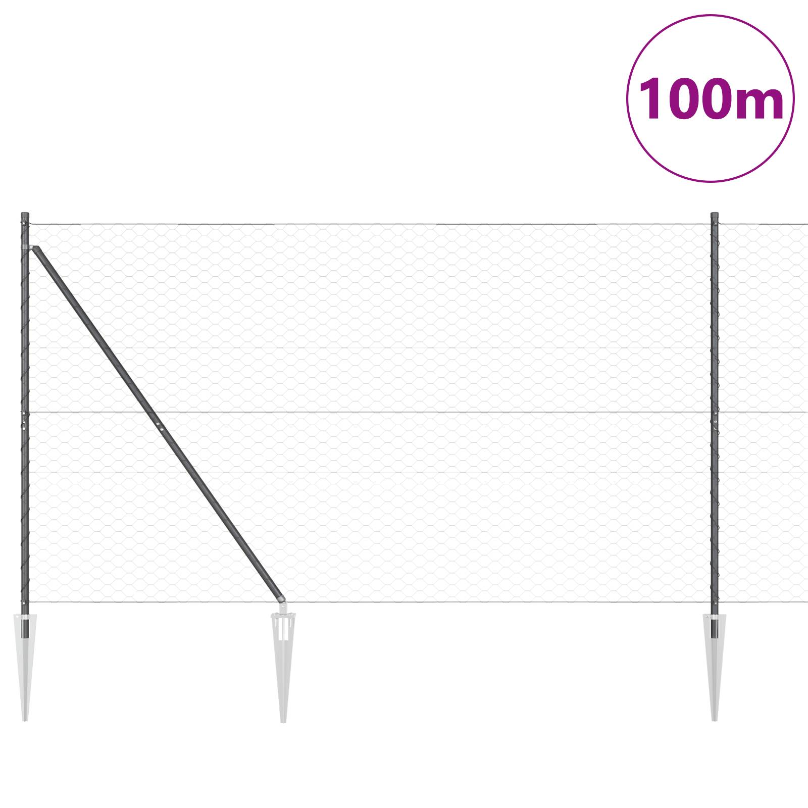 vidaXL Sechseckzaun Grau 1,5x100 m Stahl