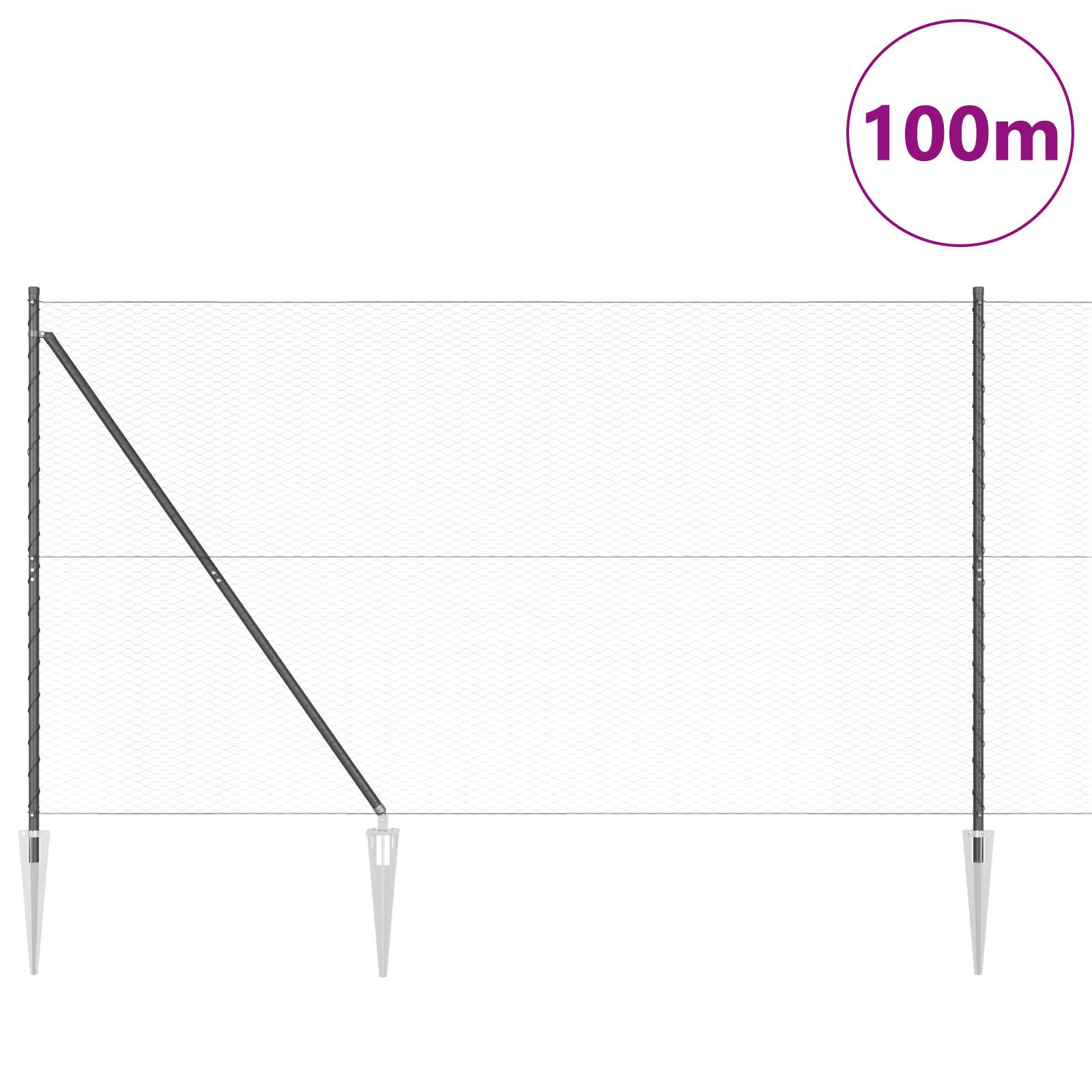 vidaXL Sechseckzaun grau 1,6 x 100 m Stahl