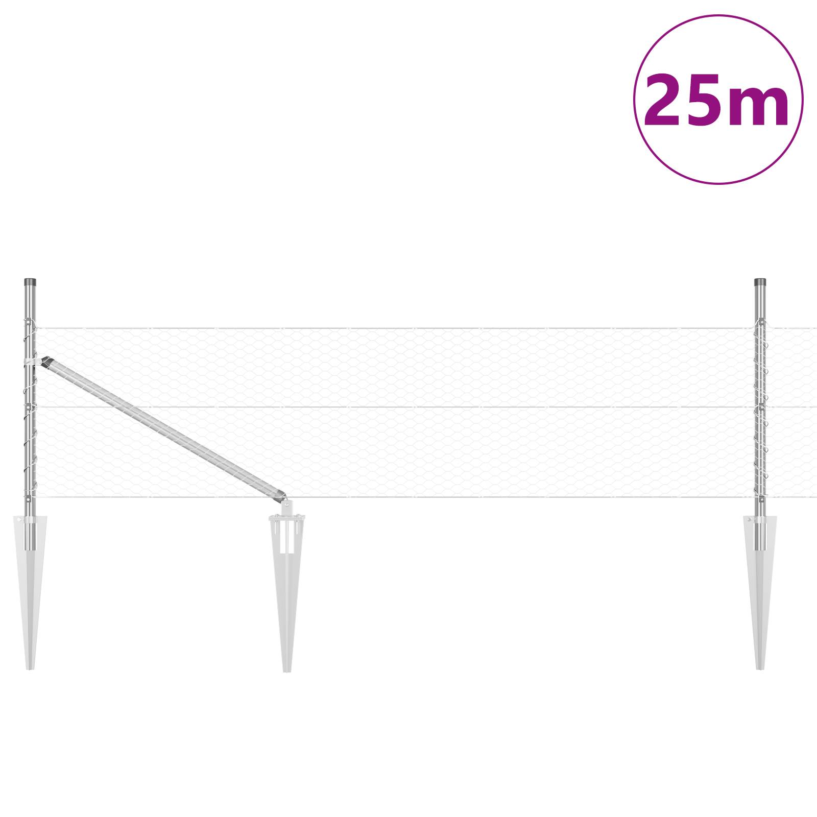 vidaXL Zaun-Set 2-teilig Feuerverzinkter Stahl 25 x 0,5 m Langlebig