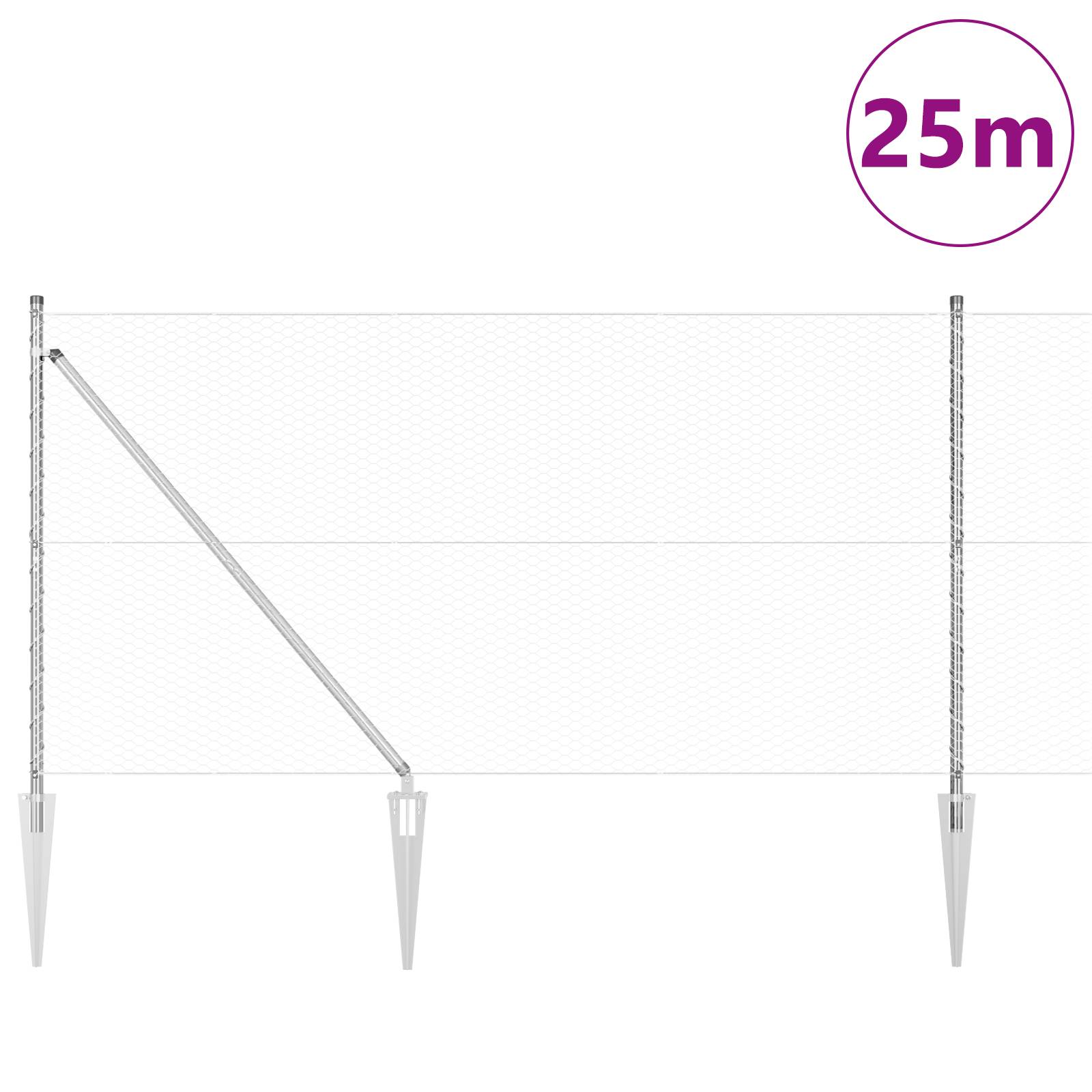 vidaXL Zaunset Set von 2 Feuerverzinkter Stahl 25 x 1,2 m