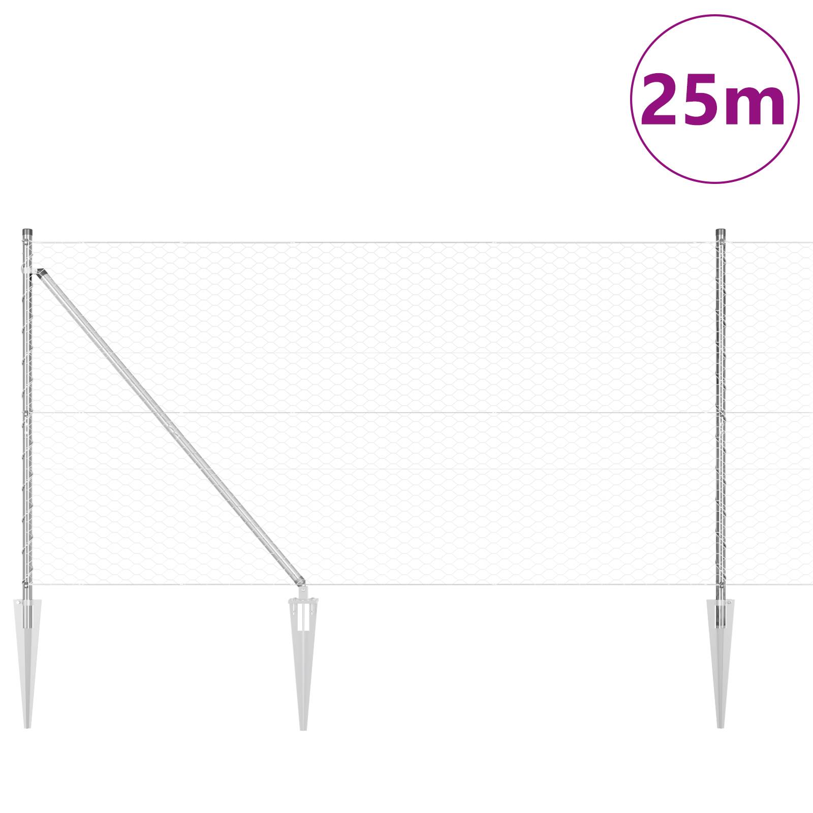 vidaXL Sechseckzaun 1,4x25 m Verzinkter Stahl